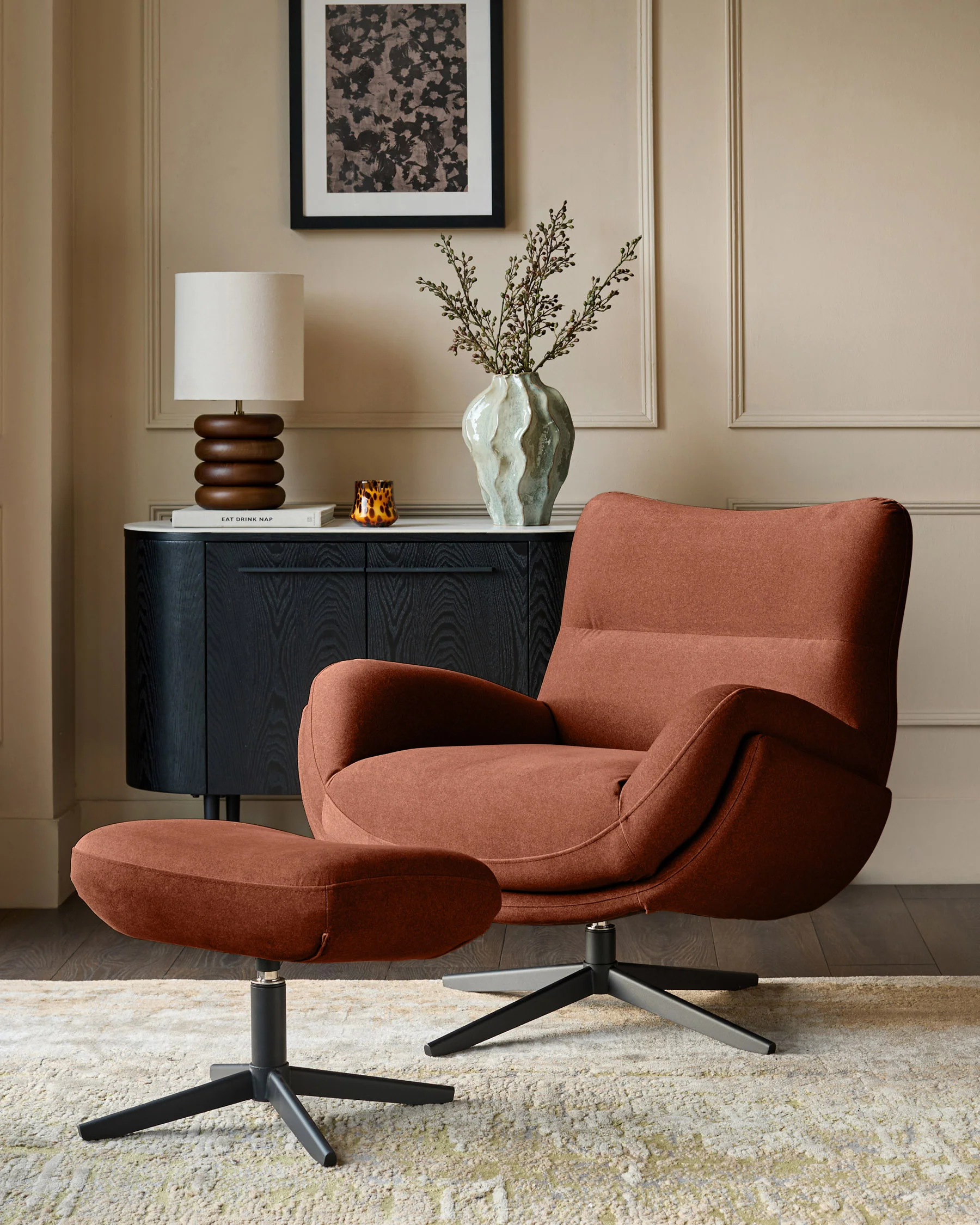 Piper toffee red fabric swivel accent chair
