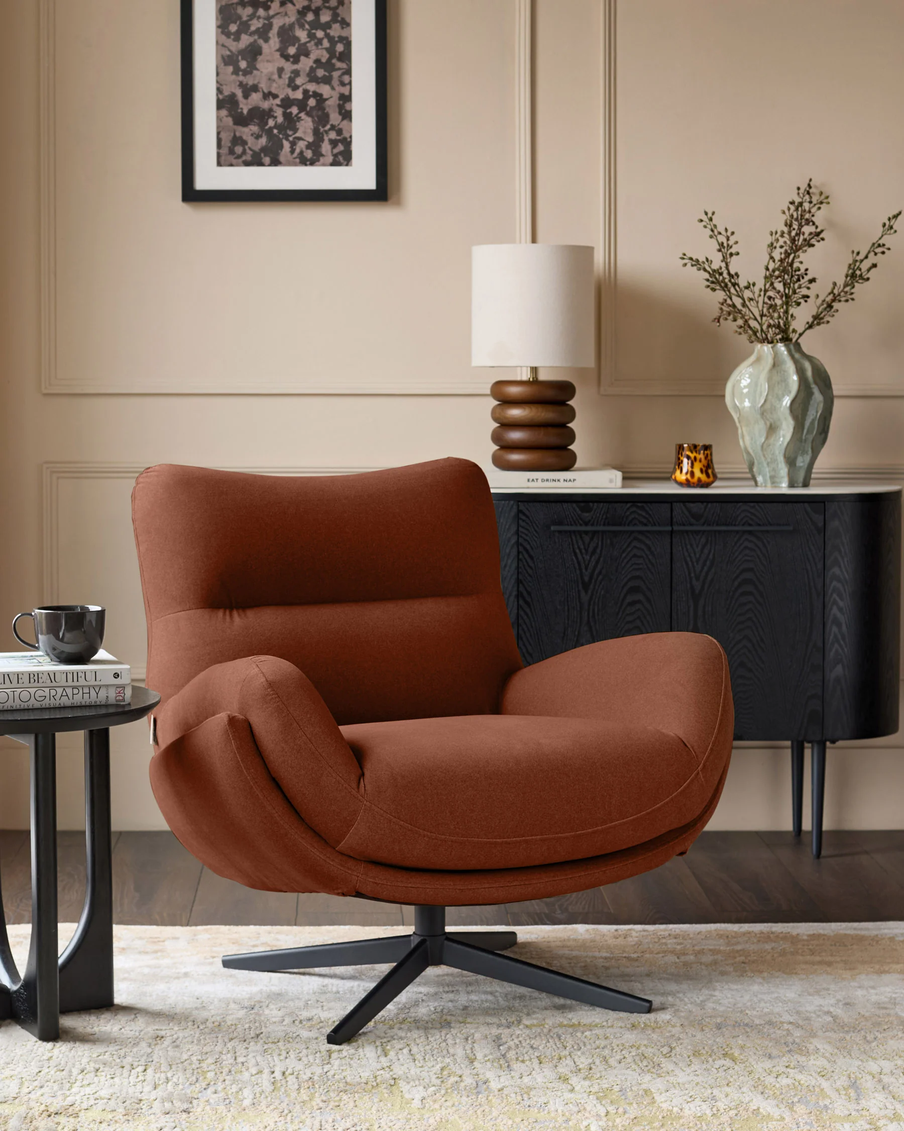 Piper toffee red fabric swivel accent chair - Image 10