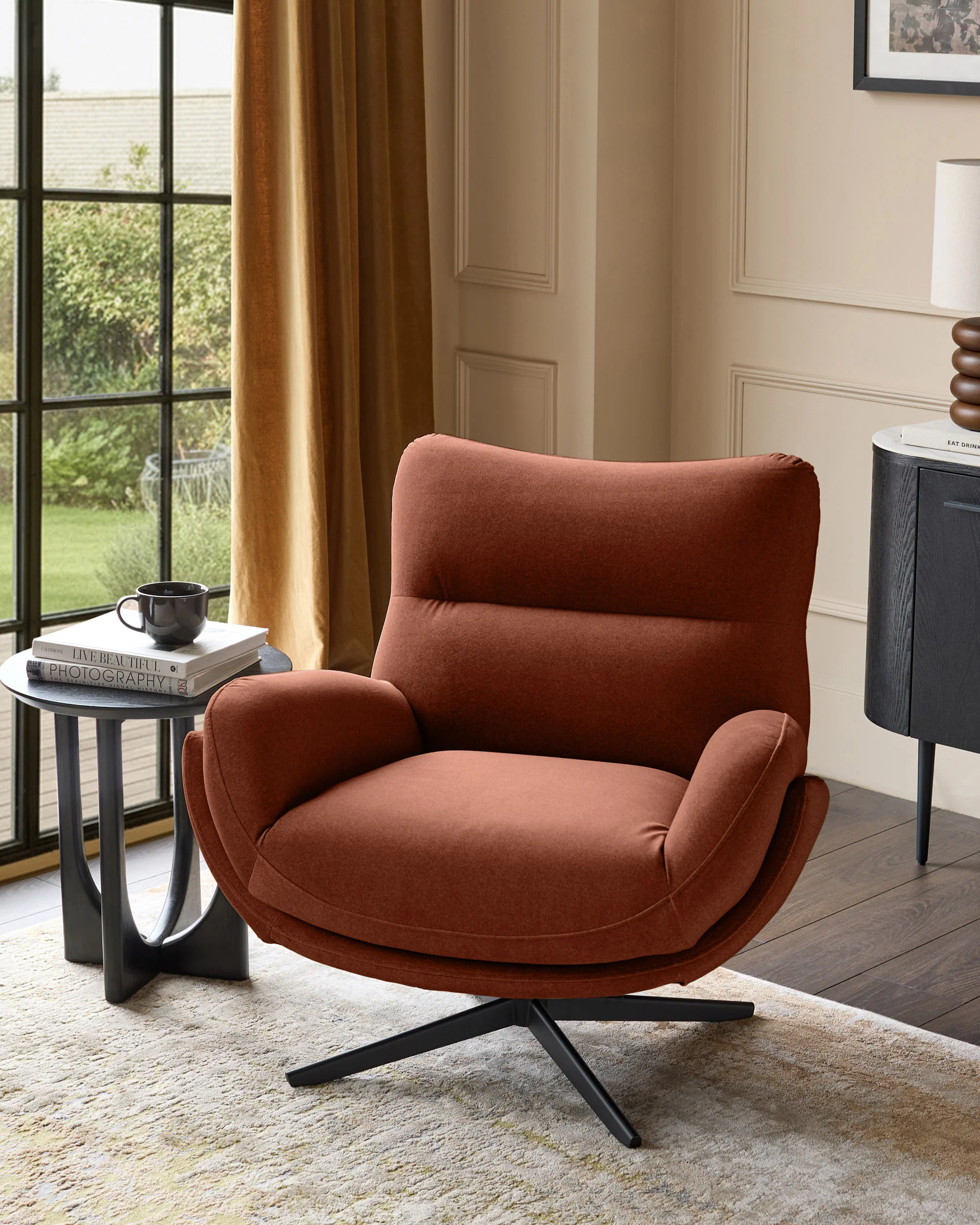 Piper toffee red fabric swivel accent chair - Image 2