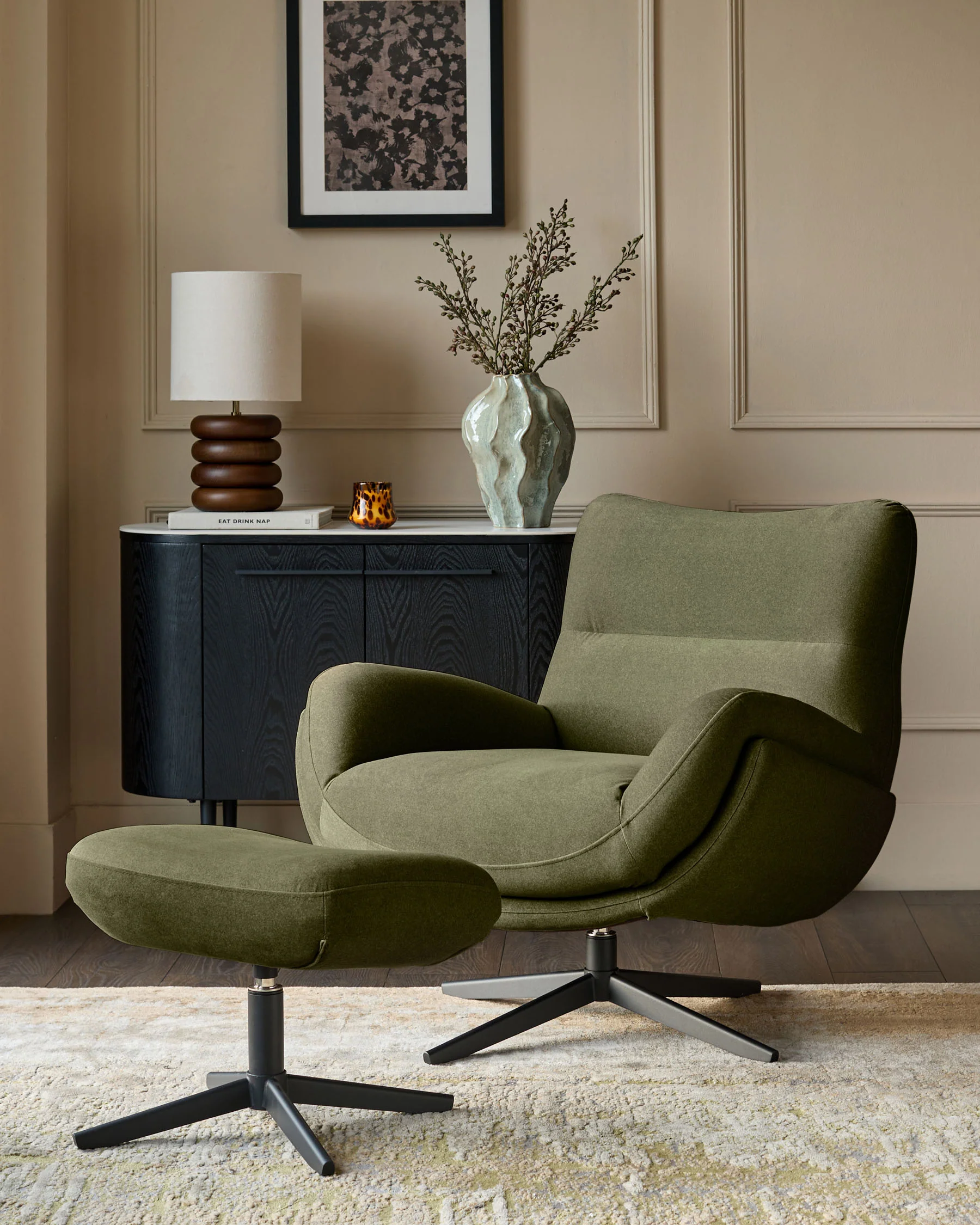 Piper olive green velvet swivel accent chair