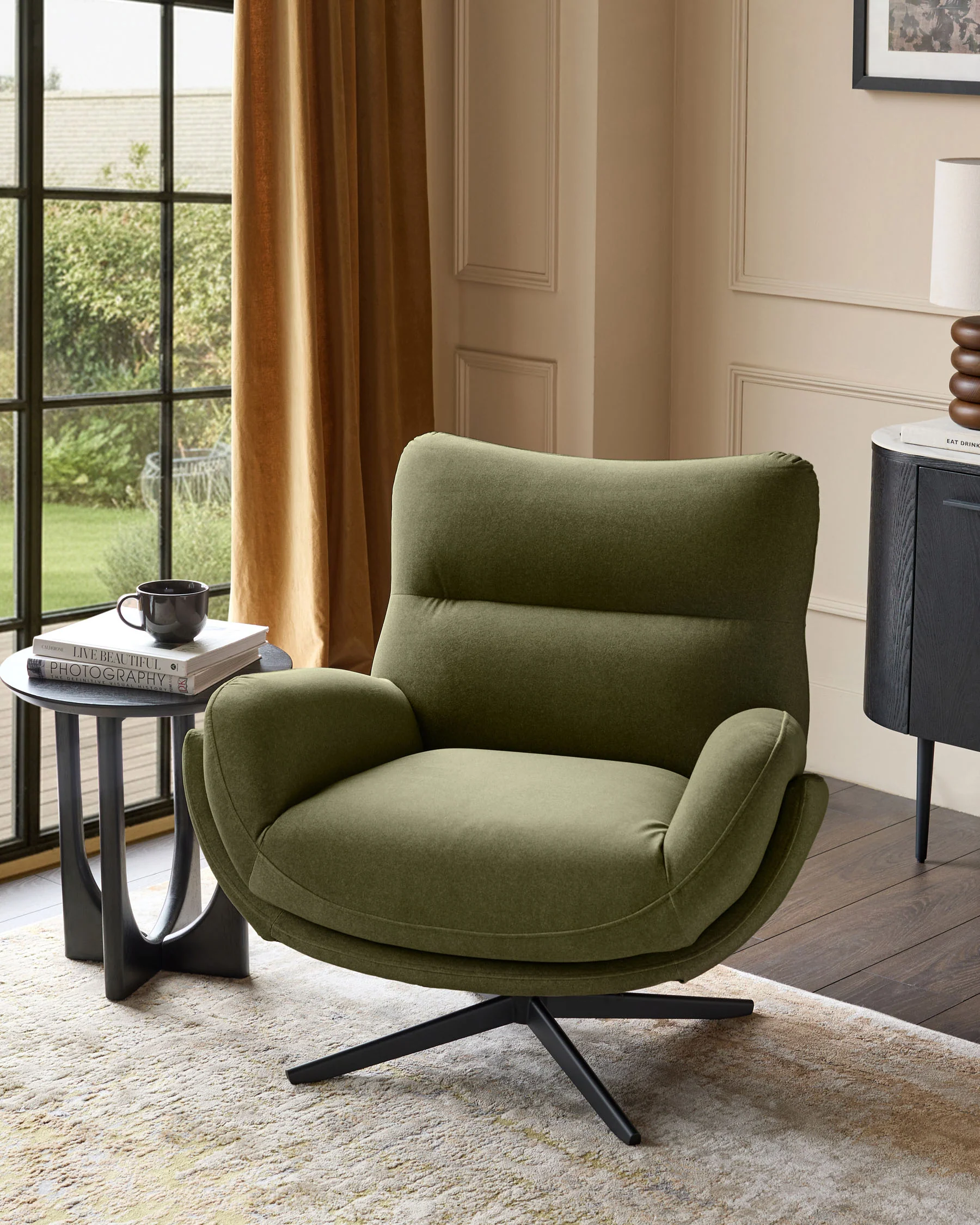 Piper olive green velvet swivel accent chair - Image 2