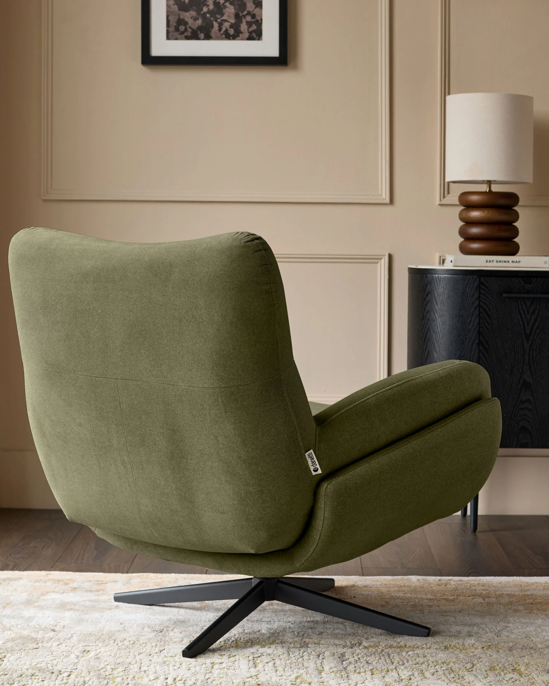 Piper olive green velvet swivel accent chair - Image 3