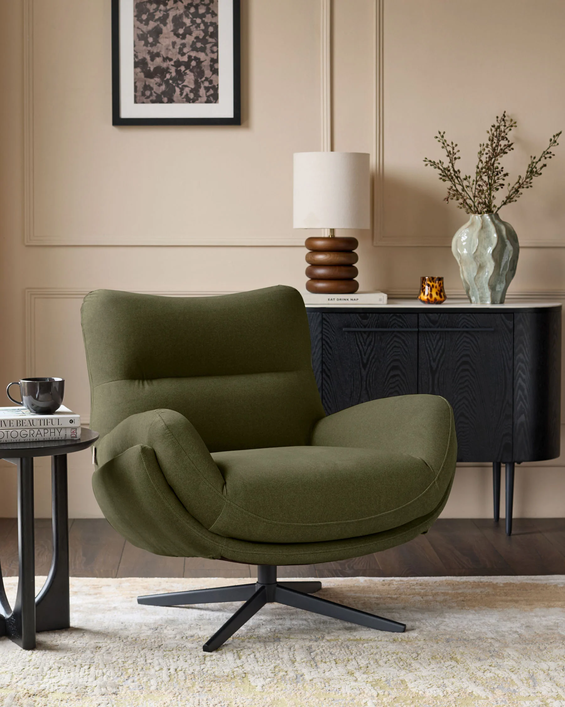 Piper olive green velvet swivel accent chair - Image 4