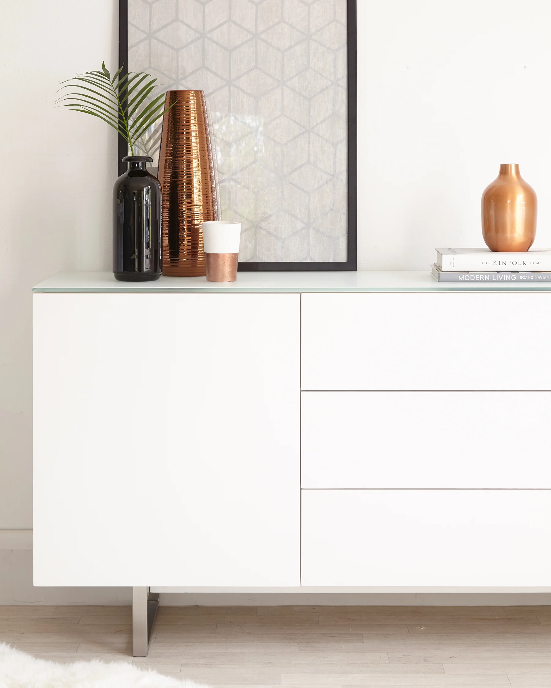 Eve Frosted White Tempered Glass And Matt White Sideboard - Image 3
