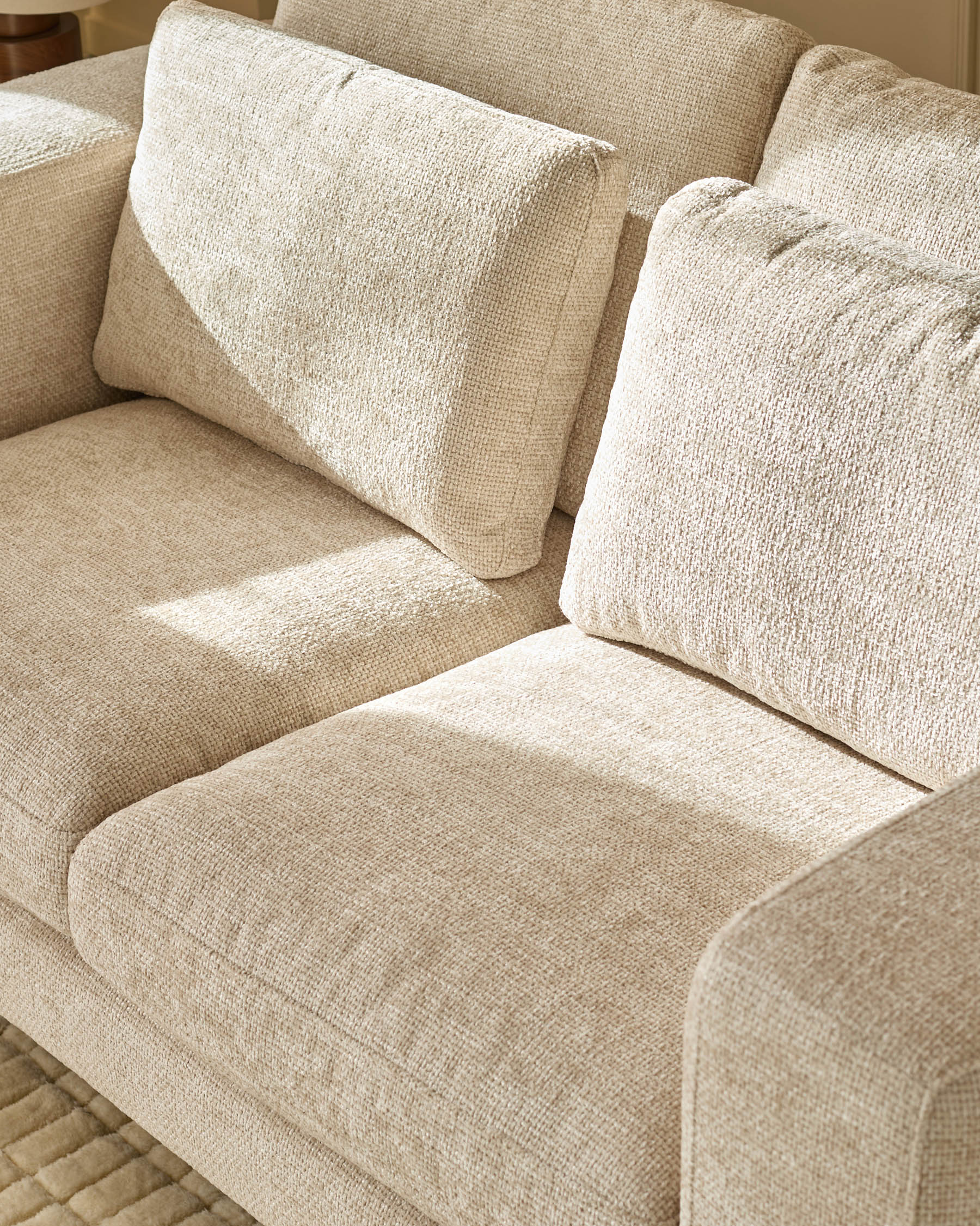 Quinn natural fabric dark wood 2 seater sofa - Image 5