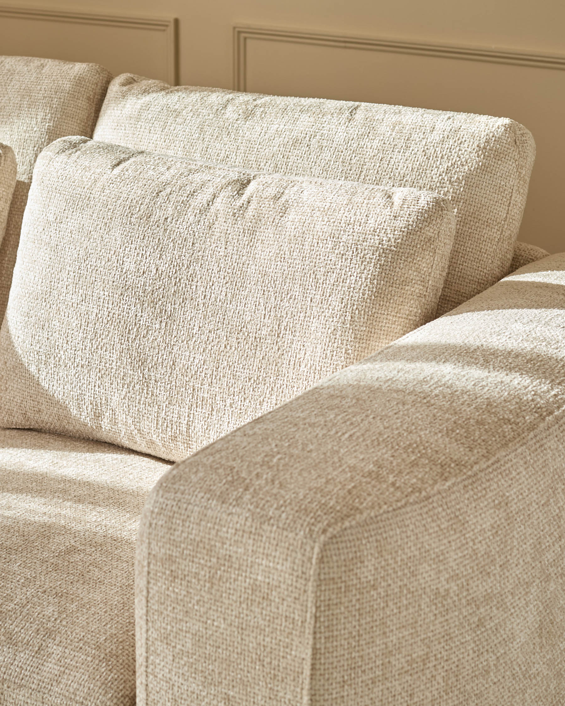 Quinn natural fabric dark wood 2 seater sofa - Image 8