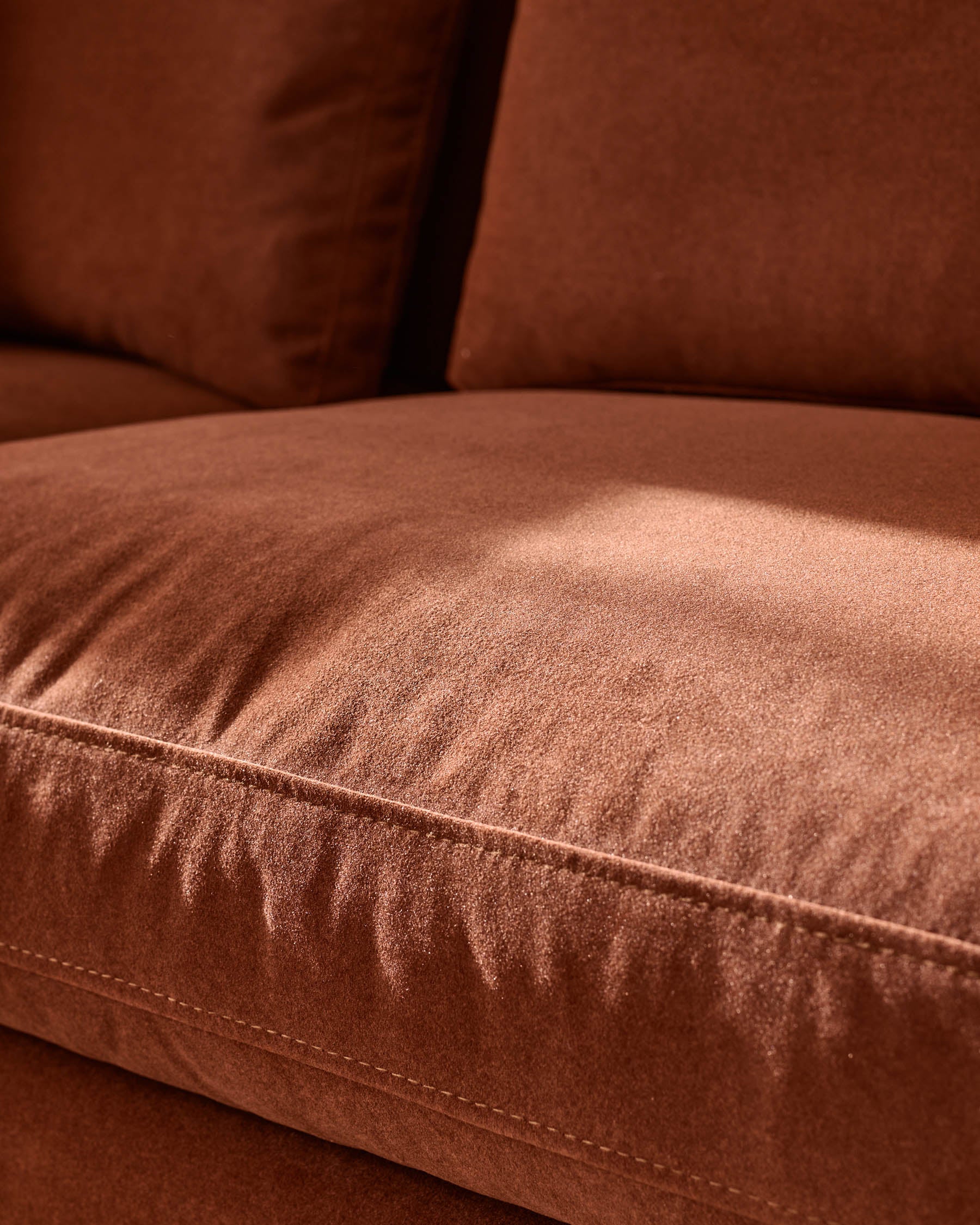 Quinn toffee red plush fabric black wood 2 seater sofa - Image 7