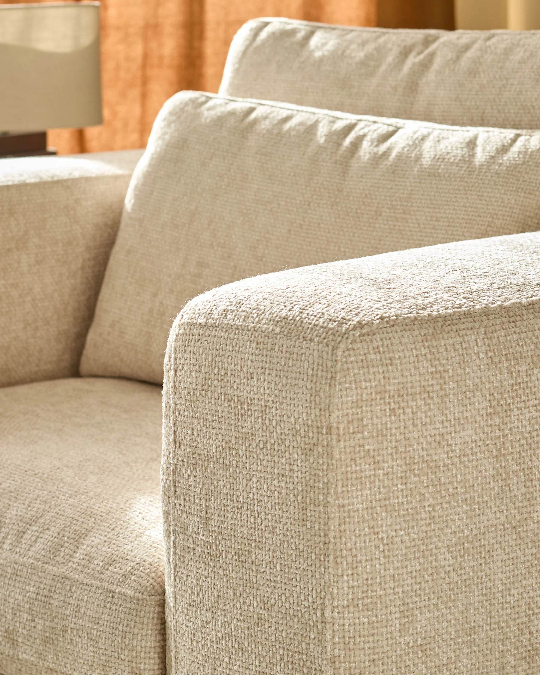 Quinn natural fabric dark wood armchair - Image 6