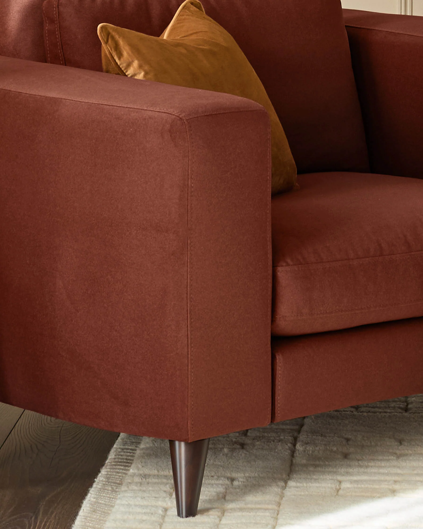 Quinn toffee red plush fabric black wood armchair - Image 4