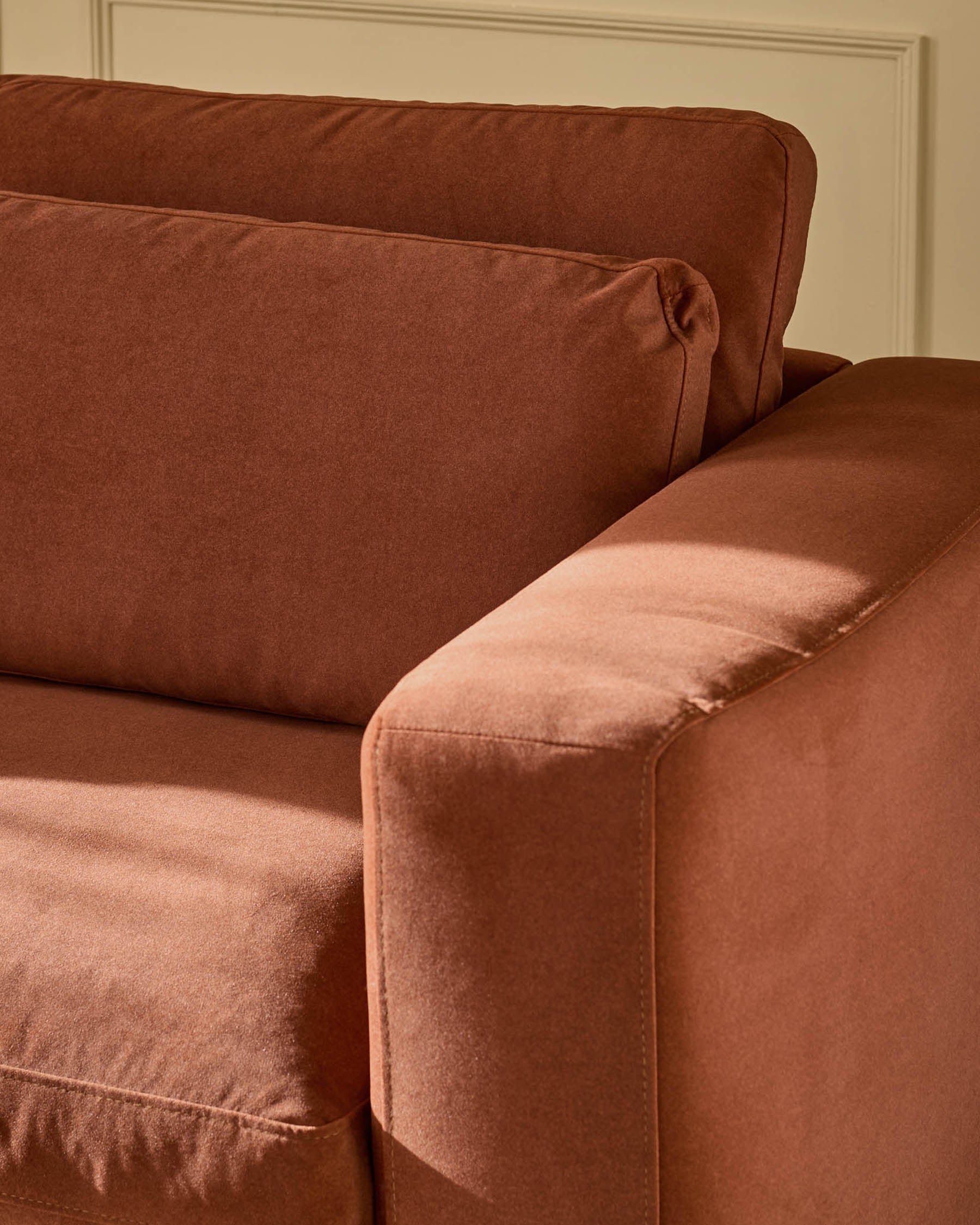 Quinn toffee red plush fabric black wood armchair - Image 5