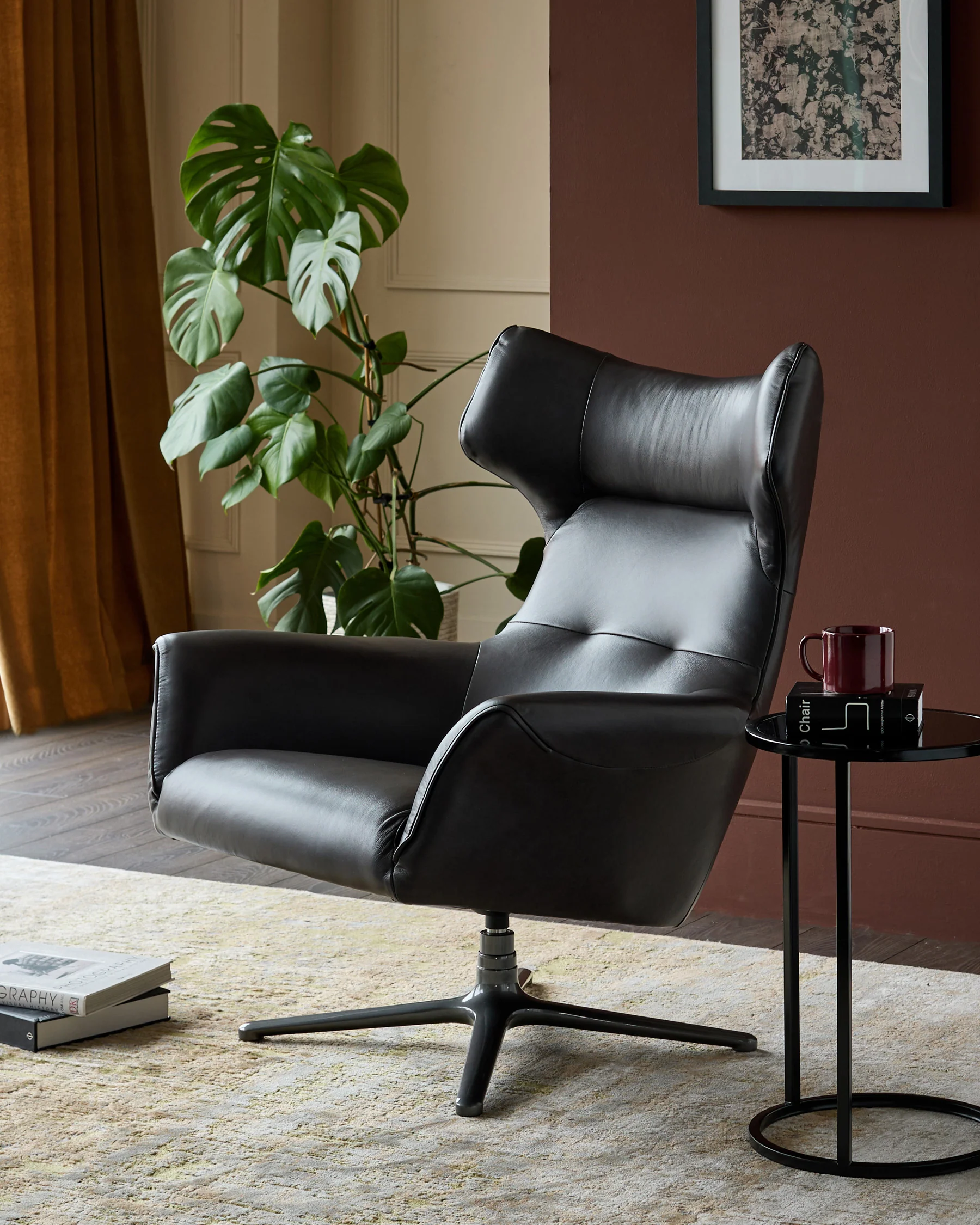Reign black leather occasional chair