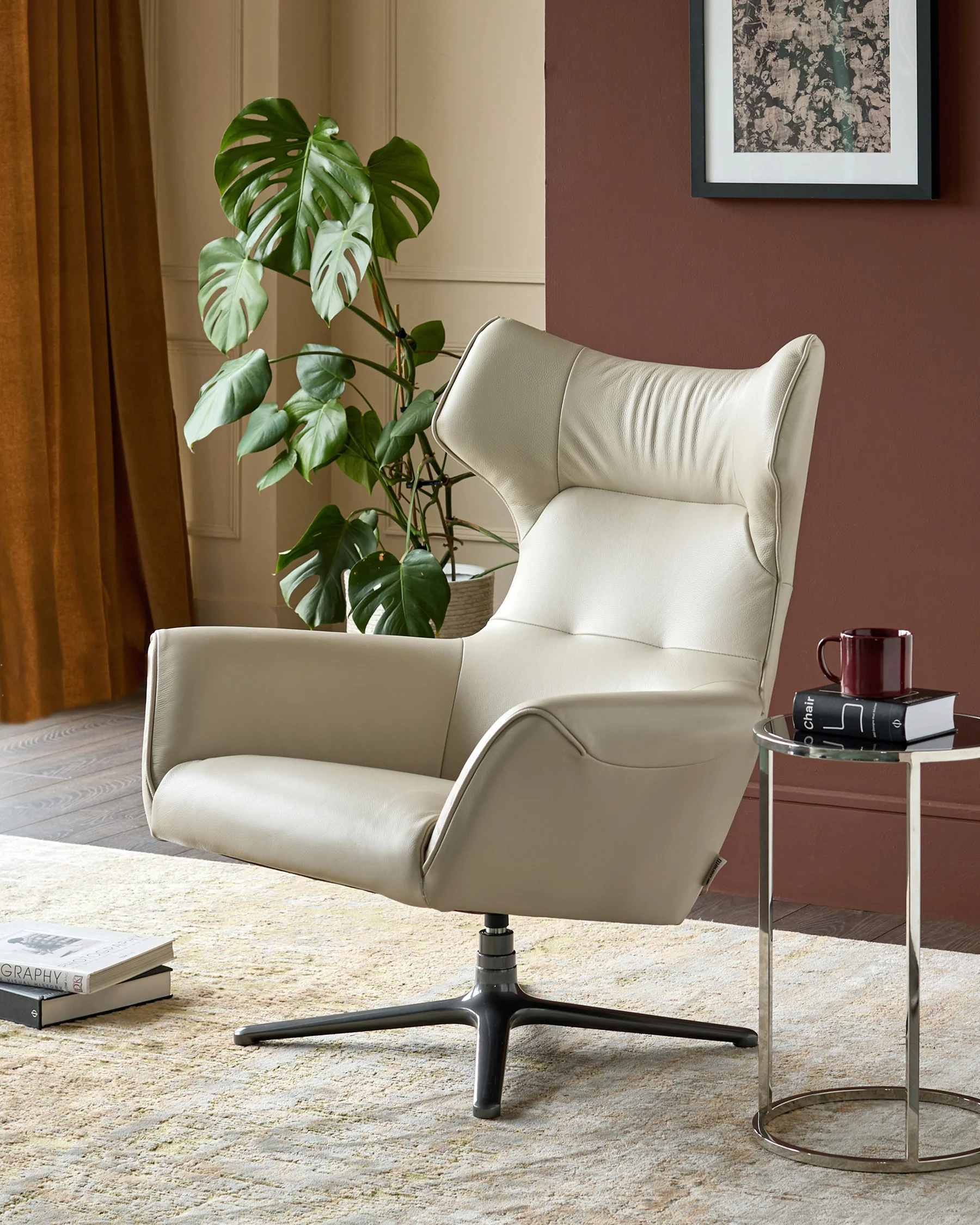 Reign natural grey leather occasional chair