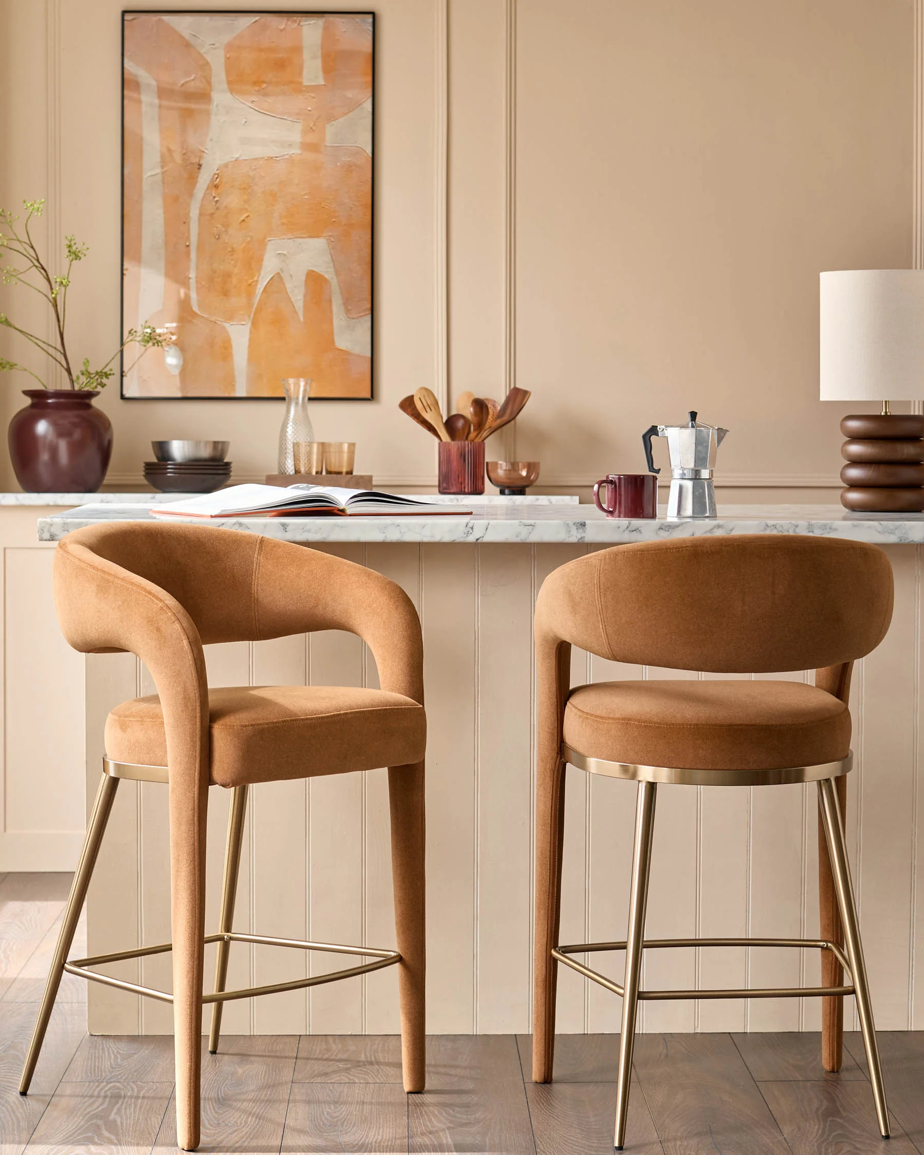 Rhett caramel plush fabric bar stool - Image 2