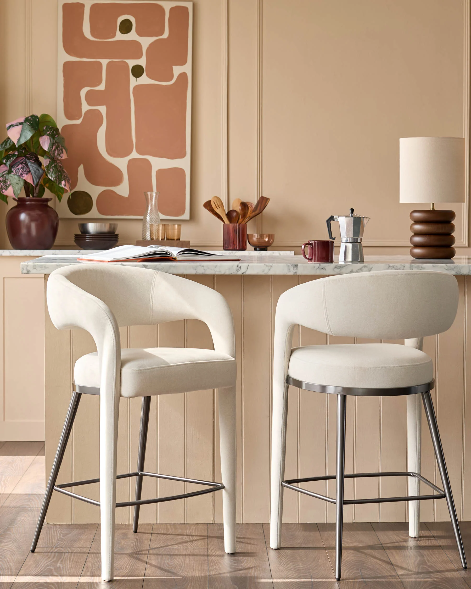 Rhett cream plush fabric bar stool - Image 2