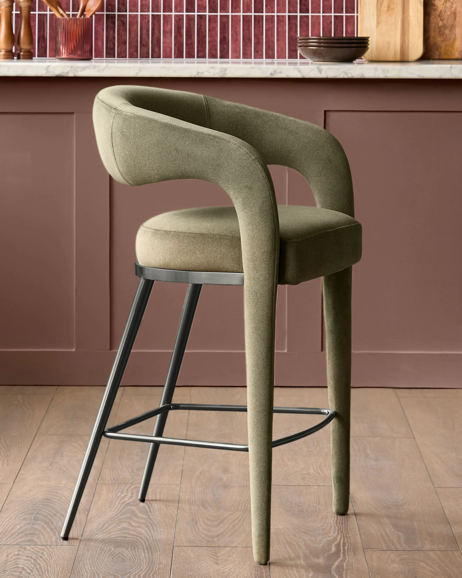 Rhett olive green fabric bar stool