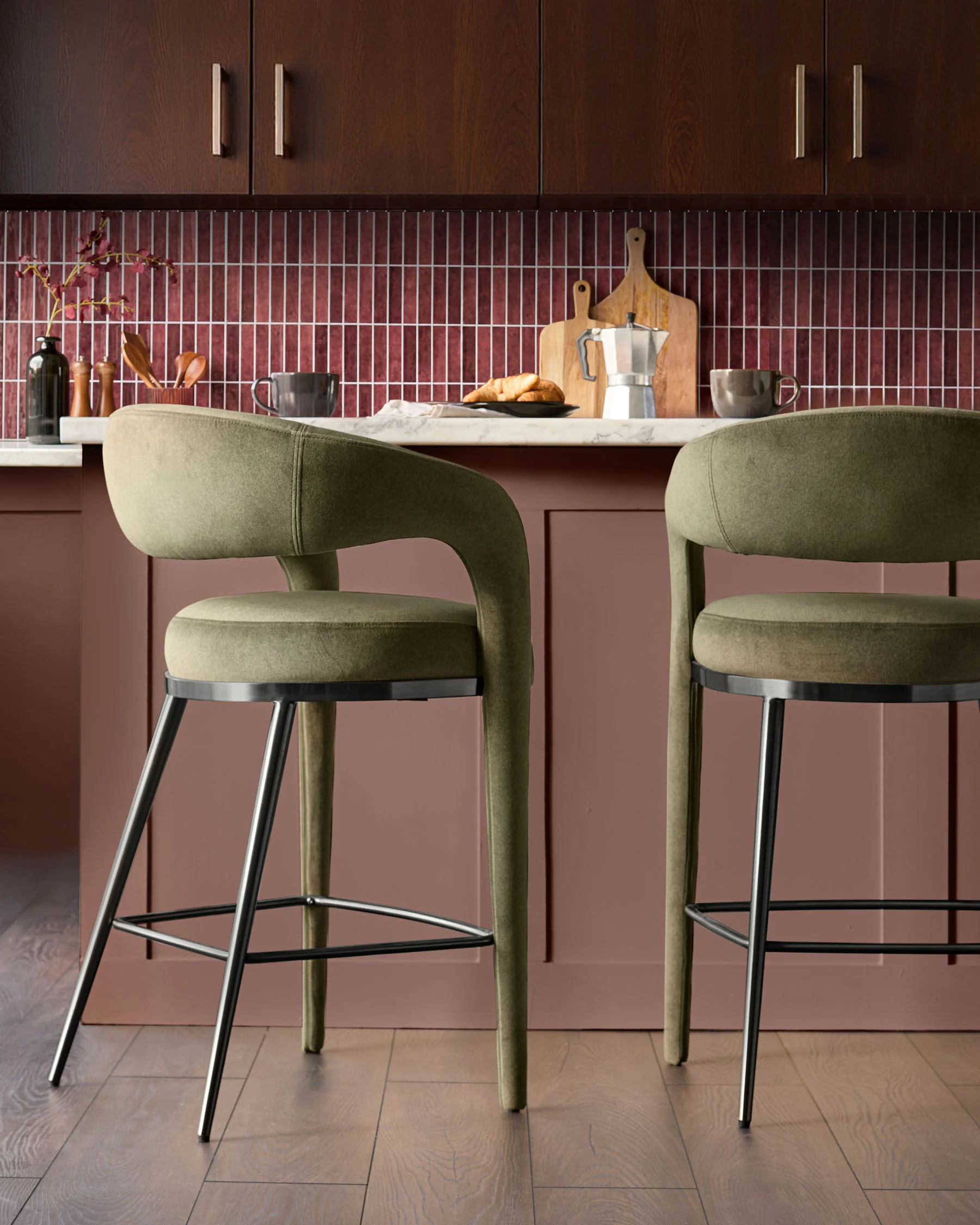 Rhett olive green fabric bar stool - Image 3
