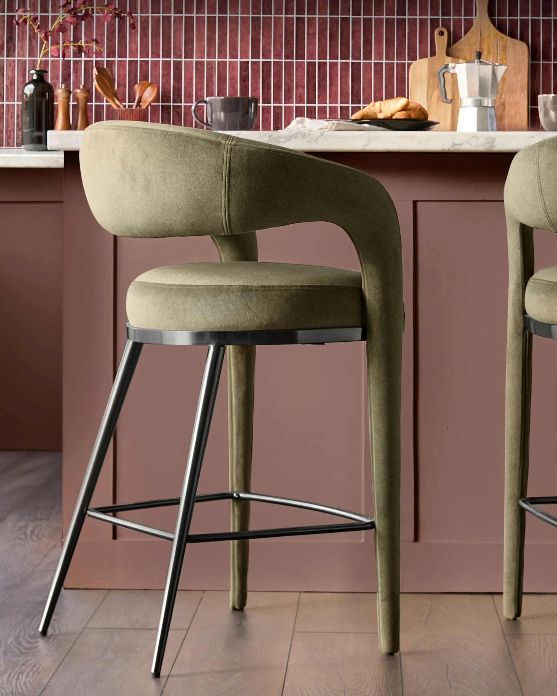 Rhett olive green fabric bar stool - Image 7