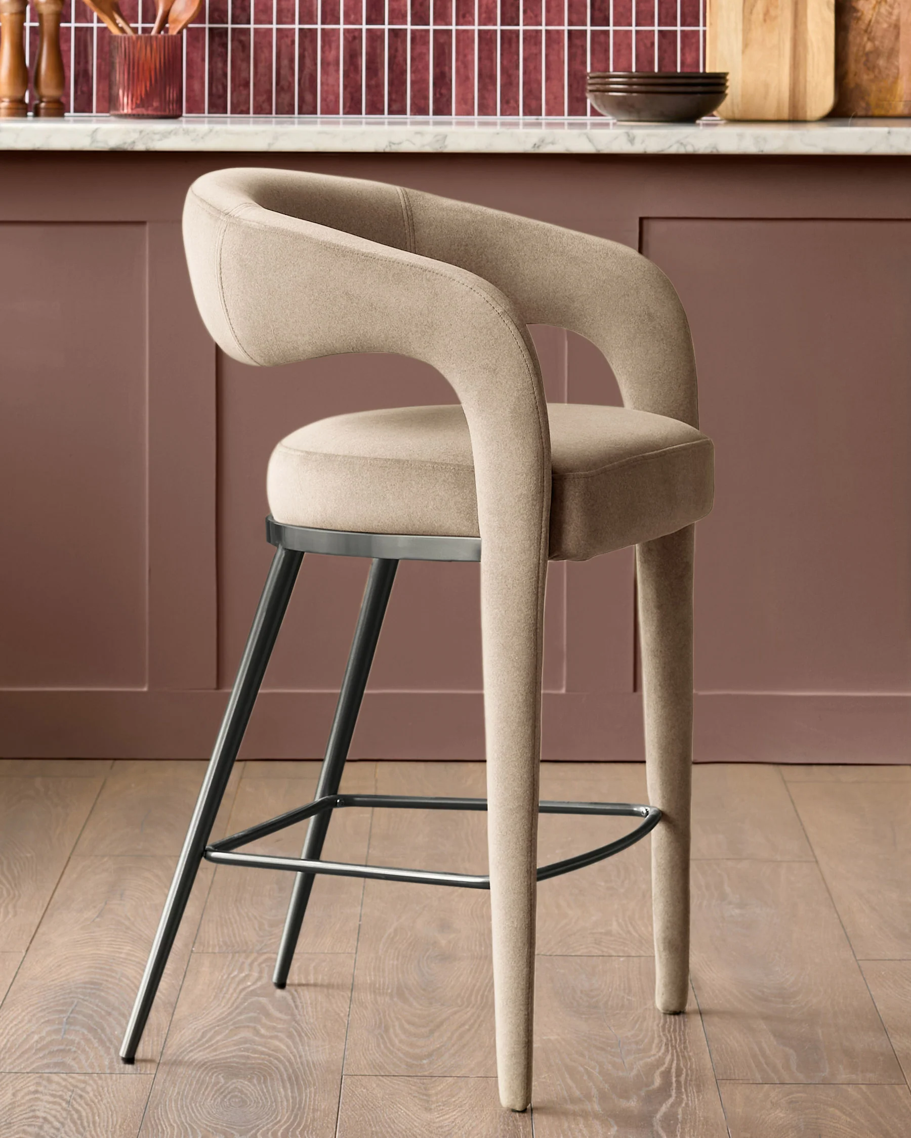 Rhett champagne velvet bar stool