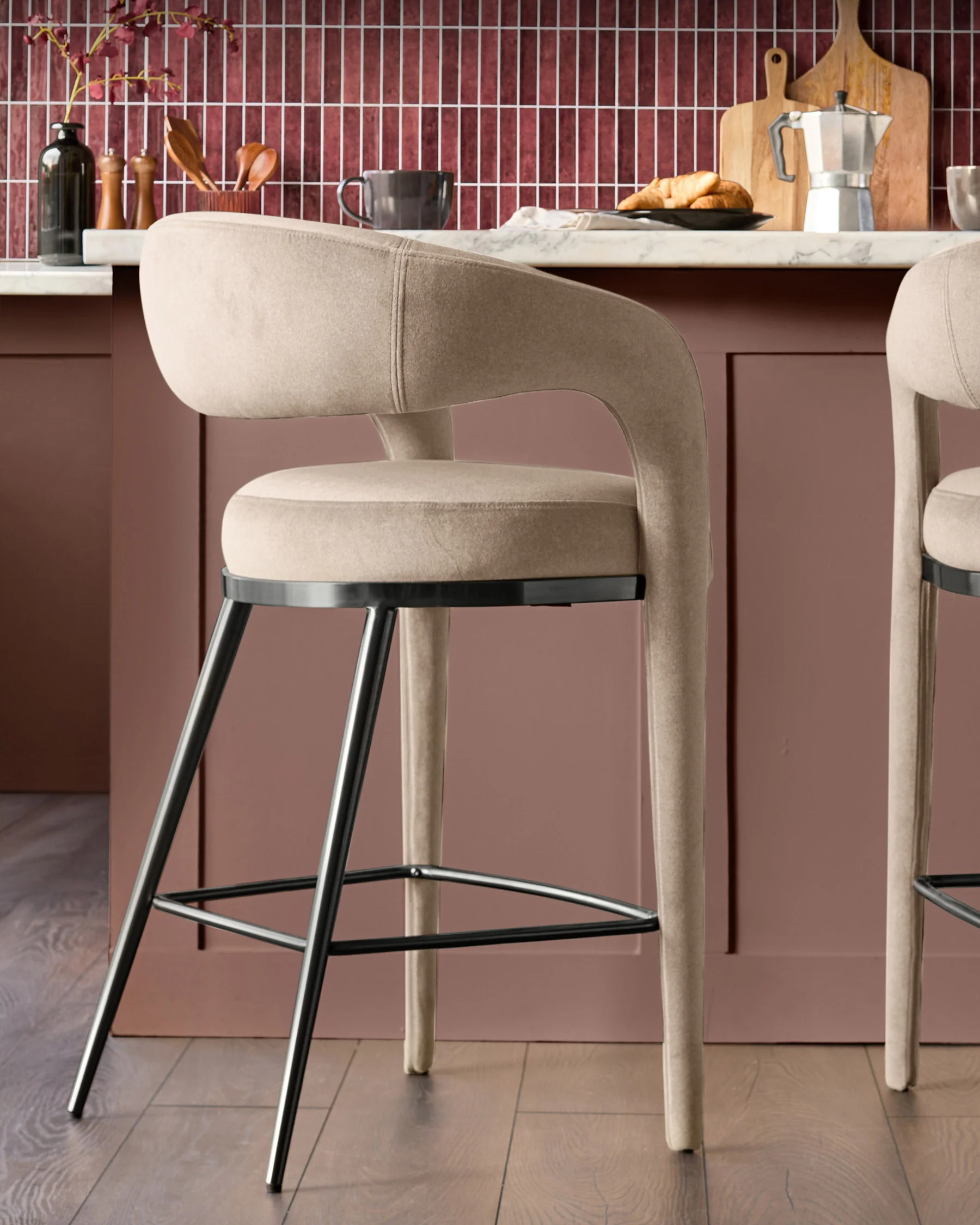 Rhett champagne velvet bar stool - Image 3