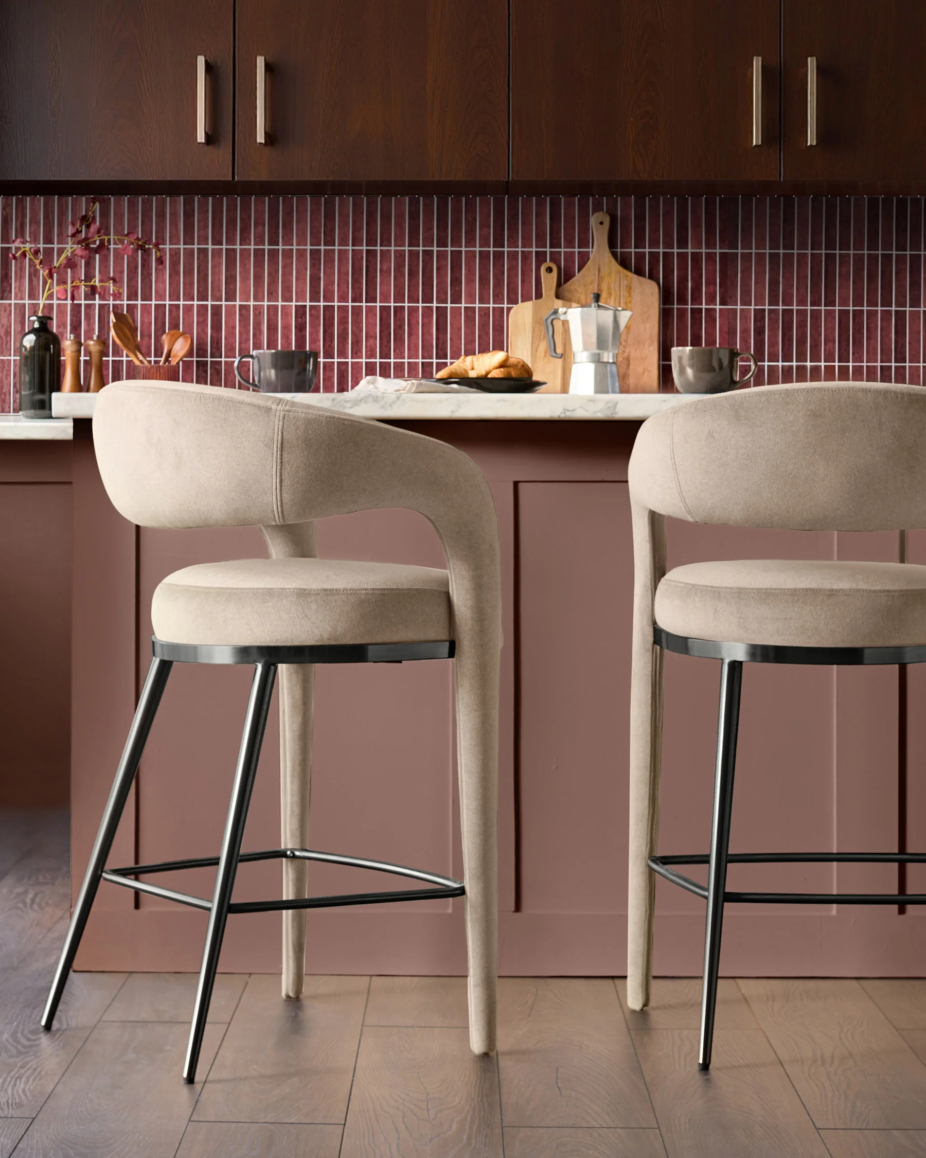 Rhett champagne velvet bar stool - Image 4