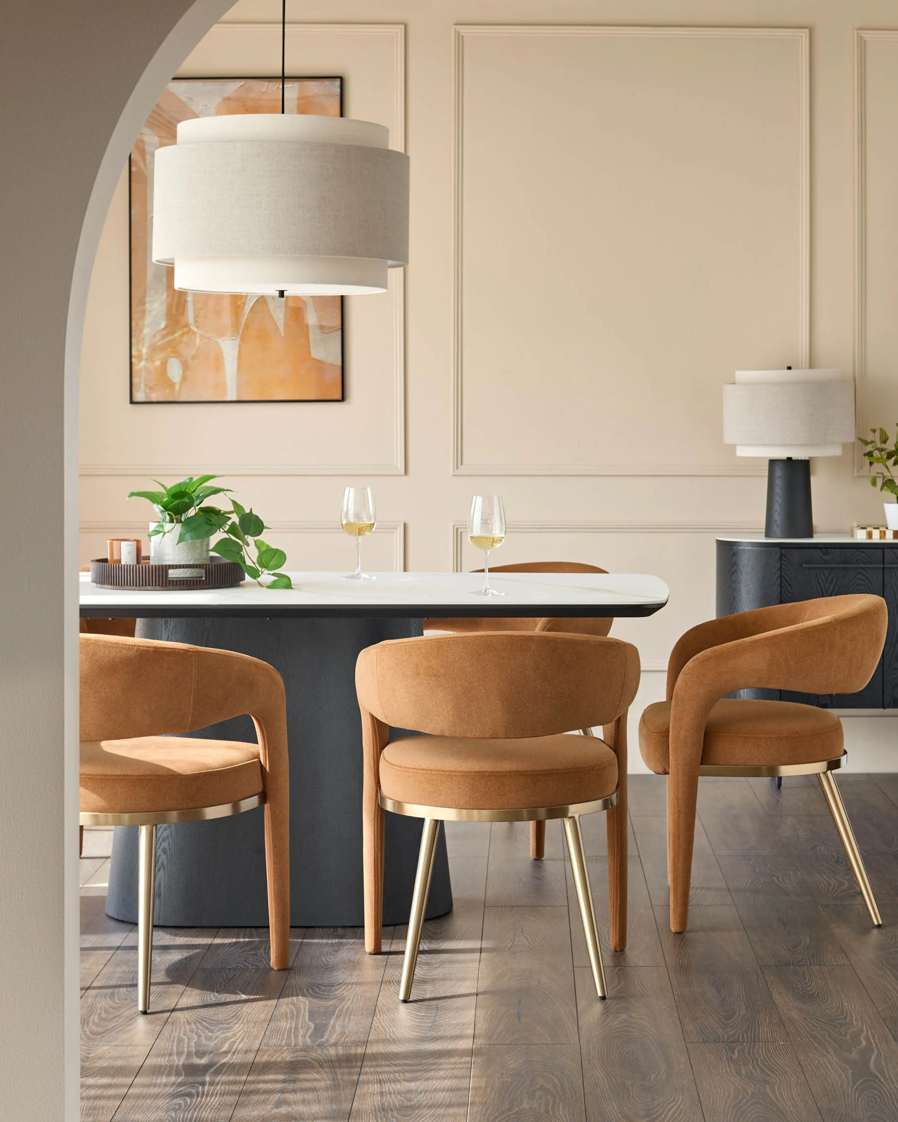 Rhett caramel plush fabric dining chair - Image 2