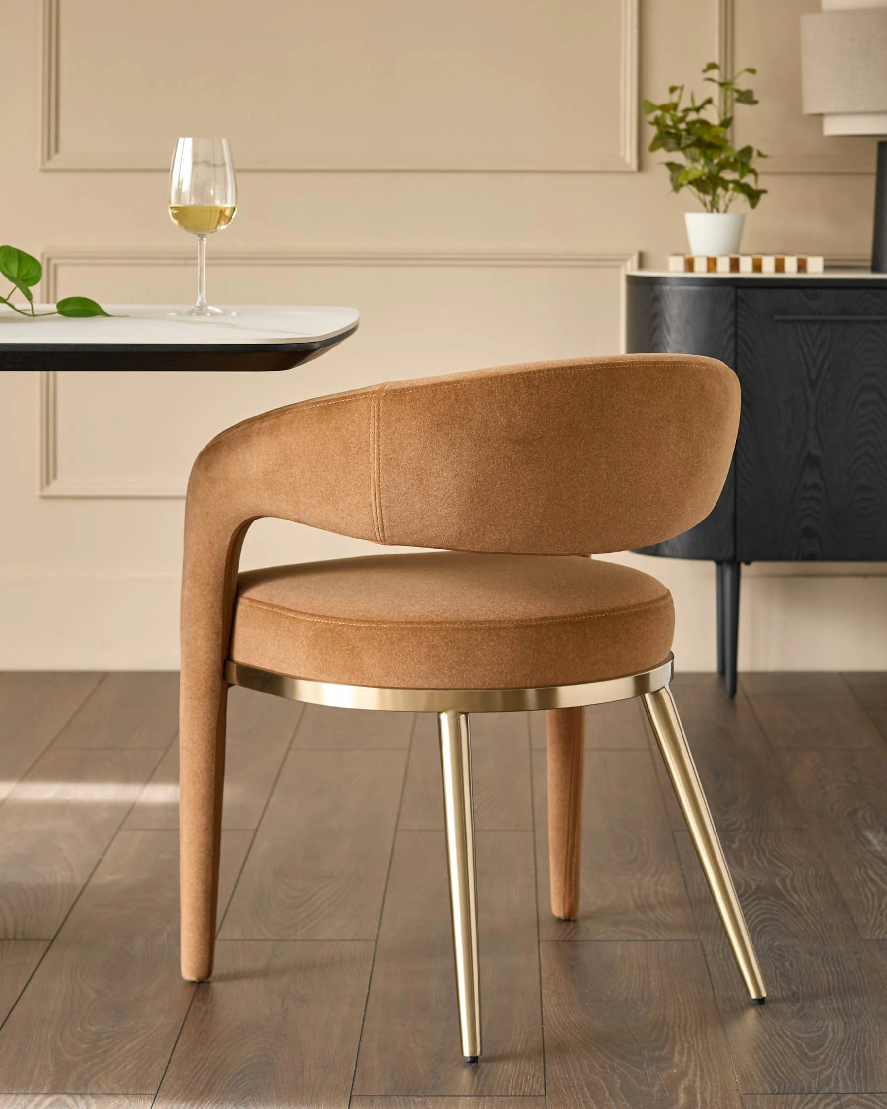 Rhett caramel plush fabric dining chair - Image 3