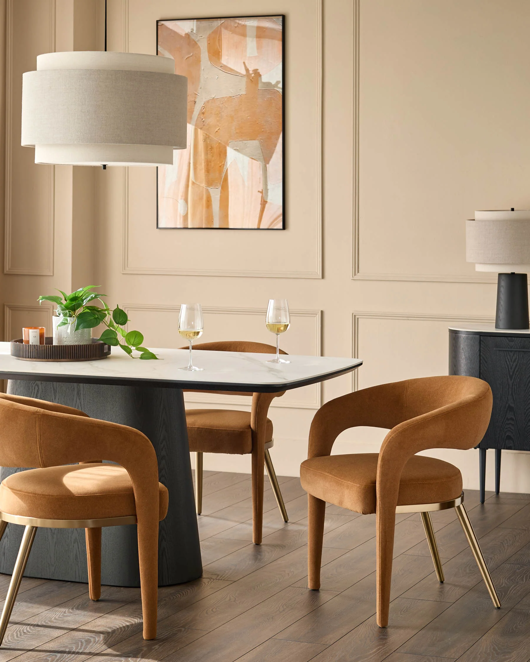 Rhett caramel plush fabric dining chair - Image 4