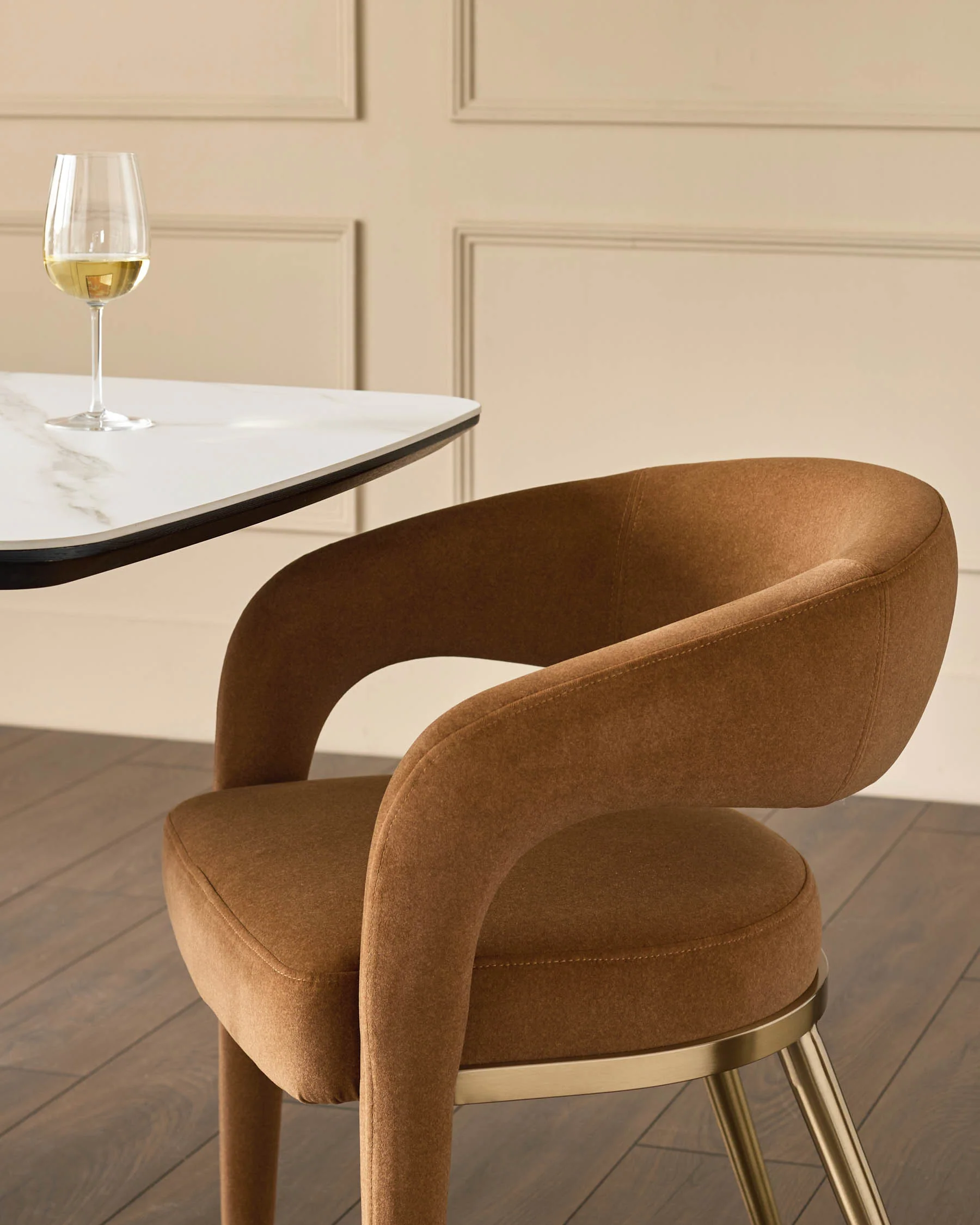 Rhett caramel plush fabric dining chair - Image 6