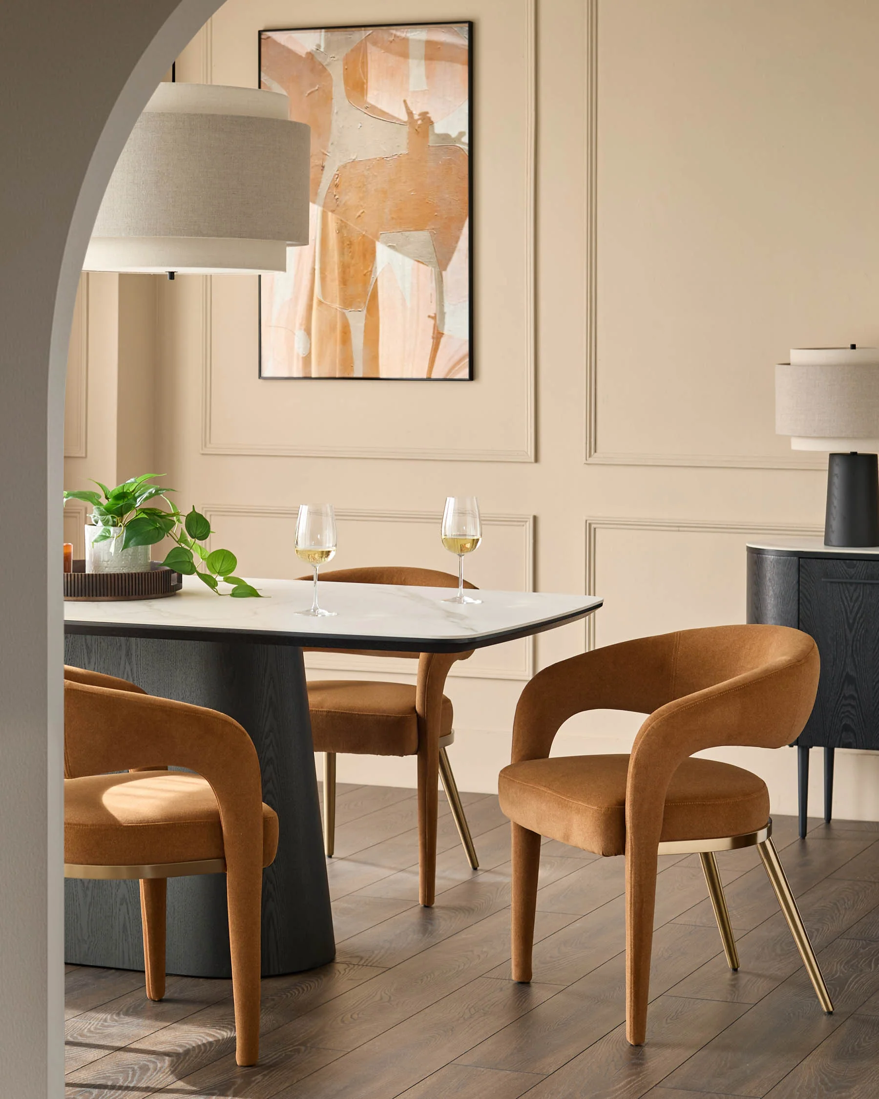 Rhett caramel plush fabric dining chair - Image 7
