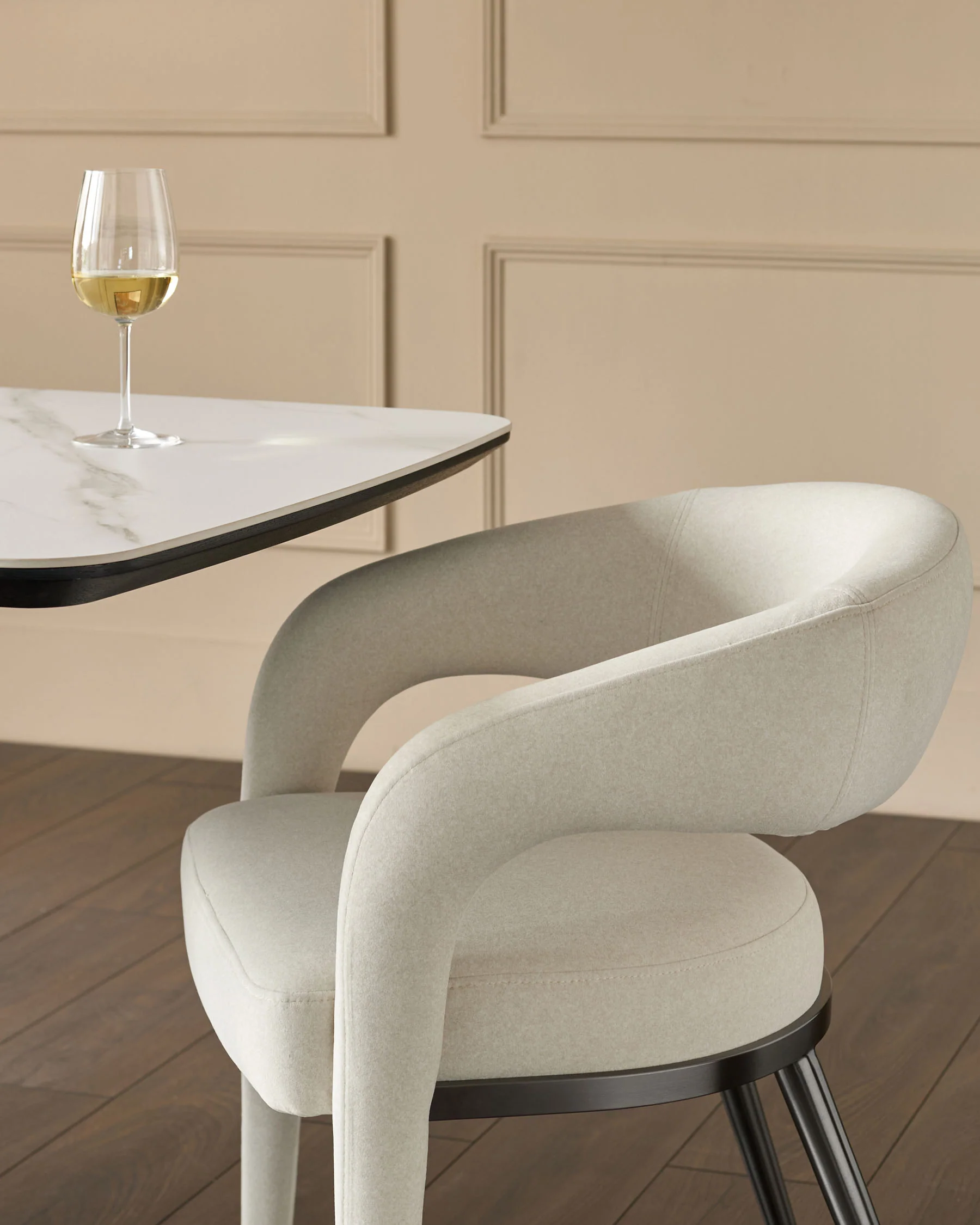 Rhett cream plush fabric dining chair - Image 6