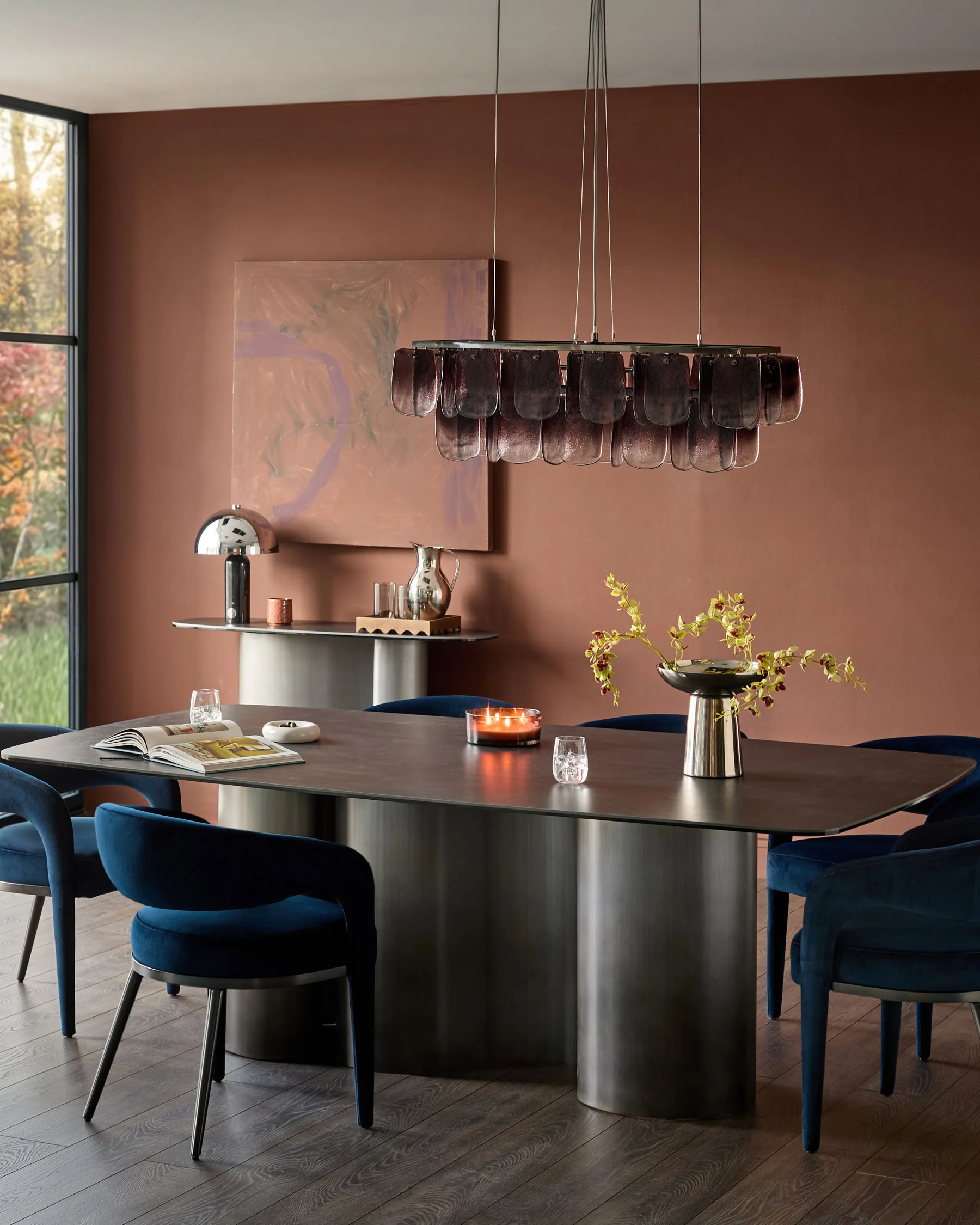 Rhett dark navy velvet dining chair - Image 3