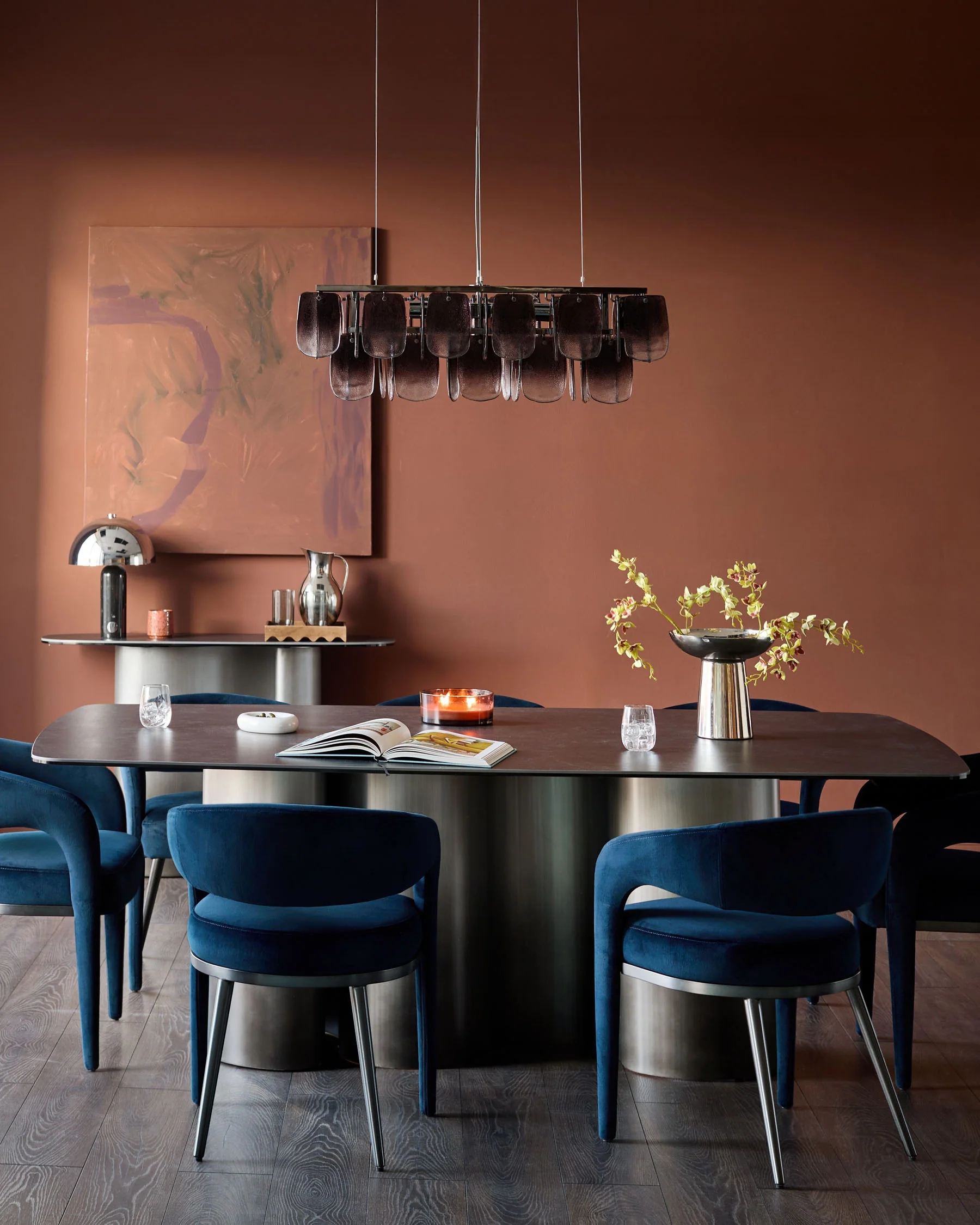 Rhett dark navy velvet dining chair - Image 4