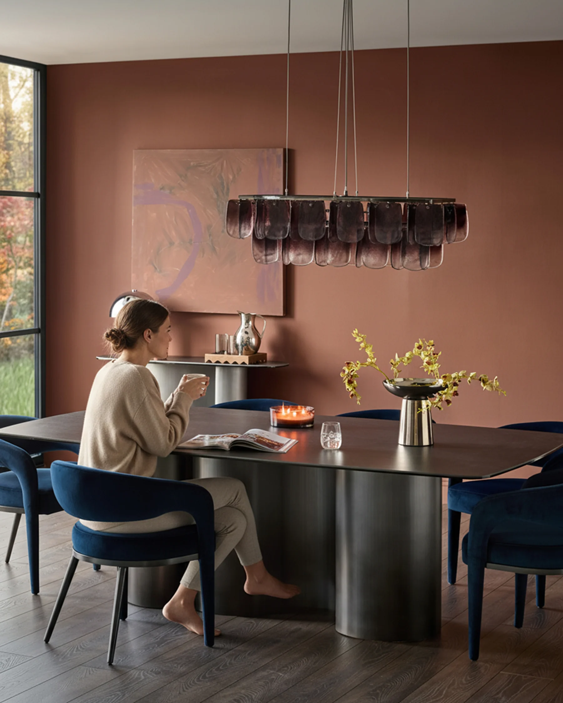 Rhett dark navy velvet dining chair - Image 8