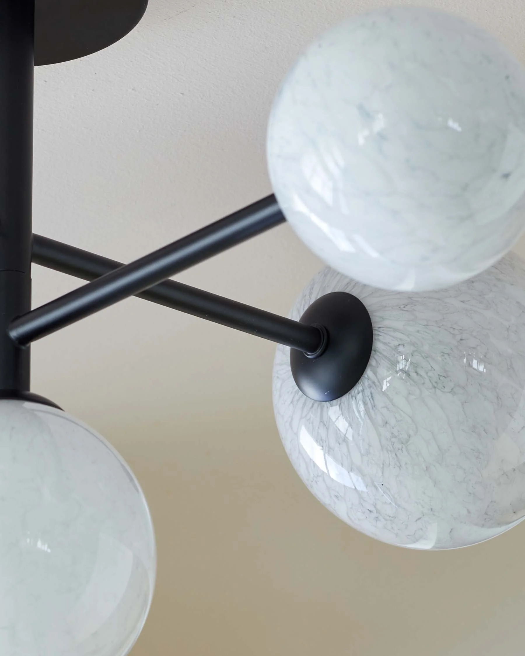 Riley Black Semi Flush Pendant Light with Marble Look Glass - Image 4
