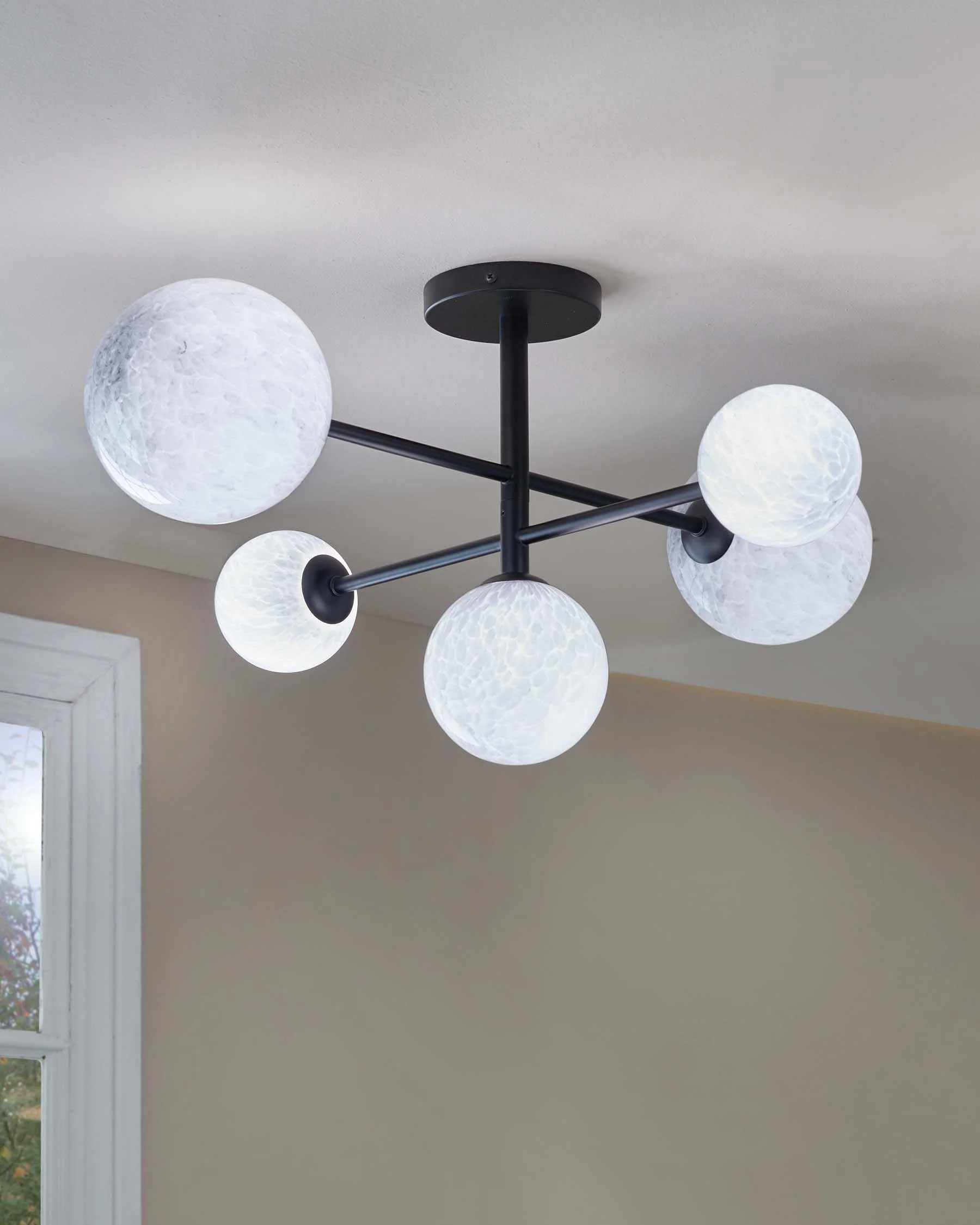Riley Black Semi Flush Pendant Light with Marble Look Glass - Image 5