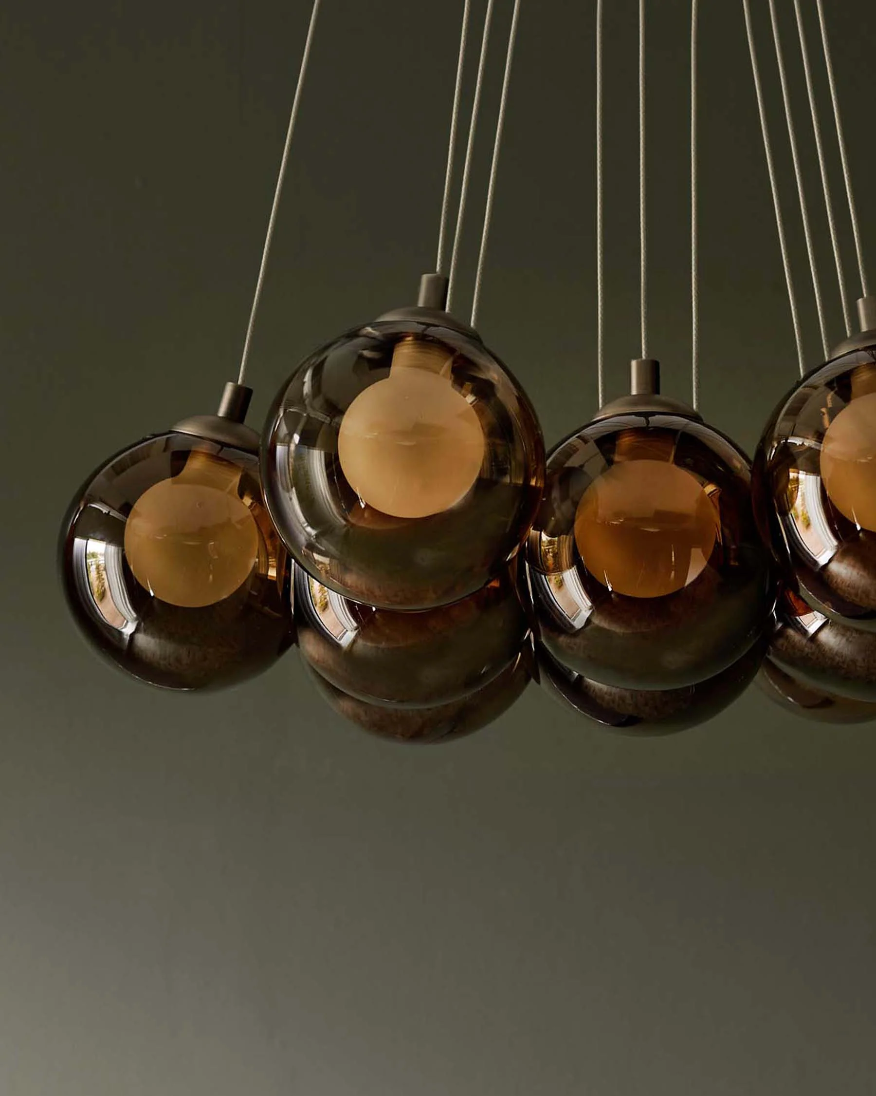 Riley mocha glass LED light cluster bubble pendant - Image 7