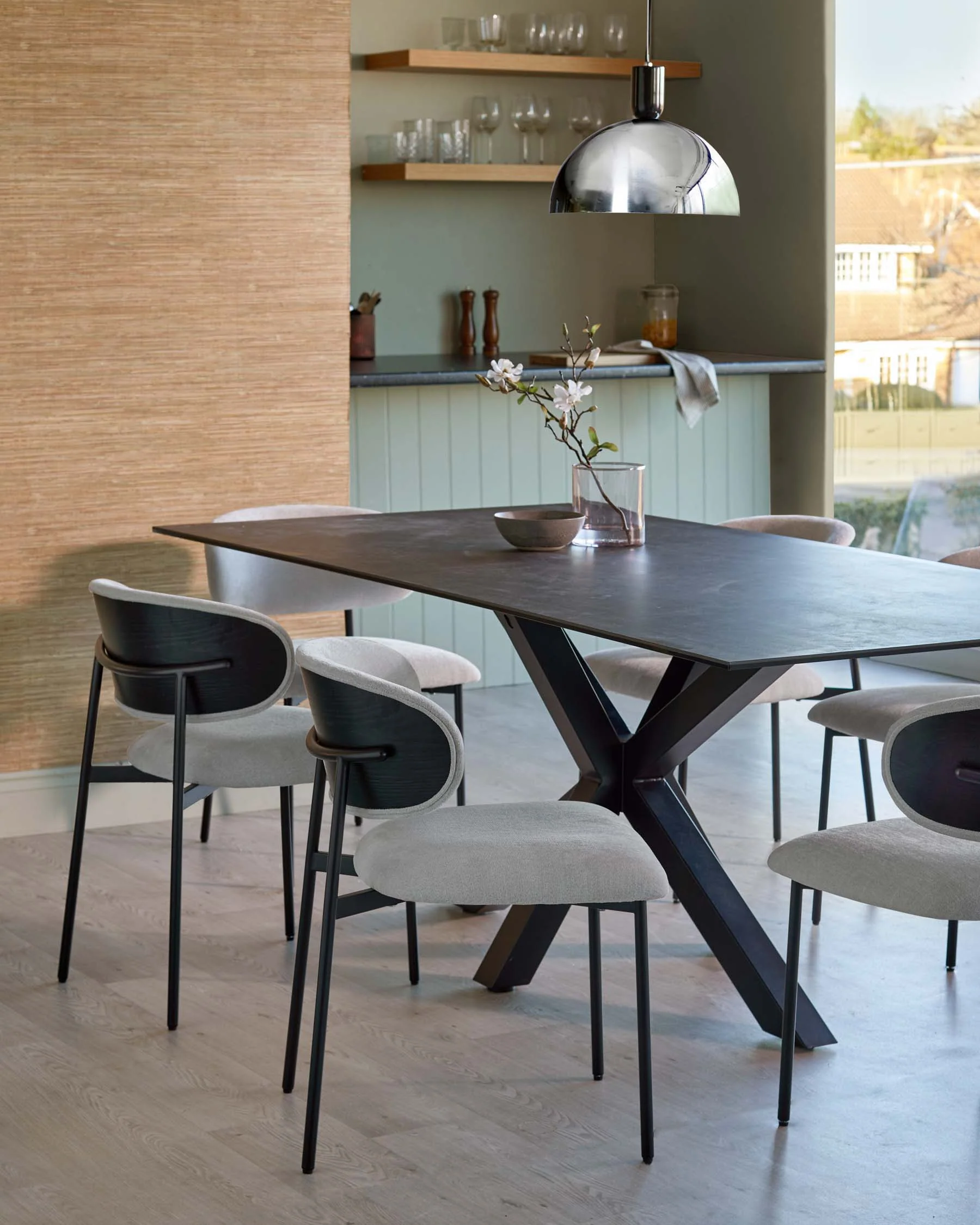 Riley 8 seater table and 8 Cree cream  dining chairs set