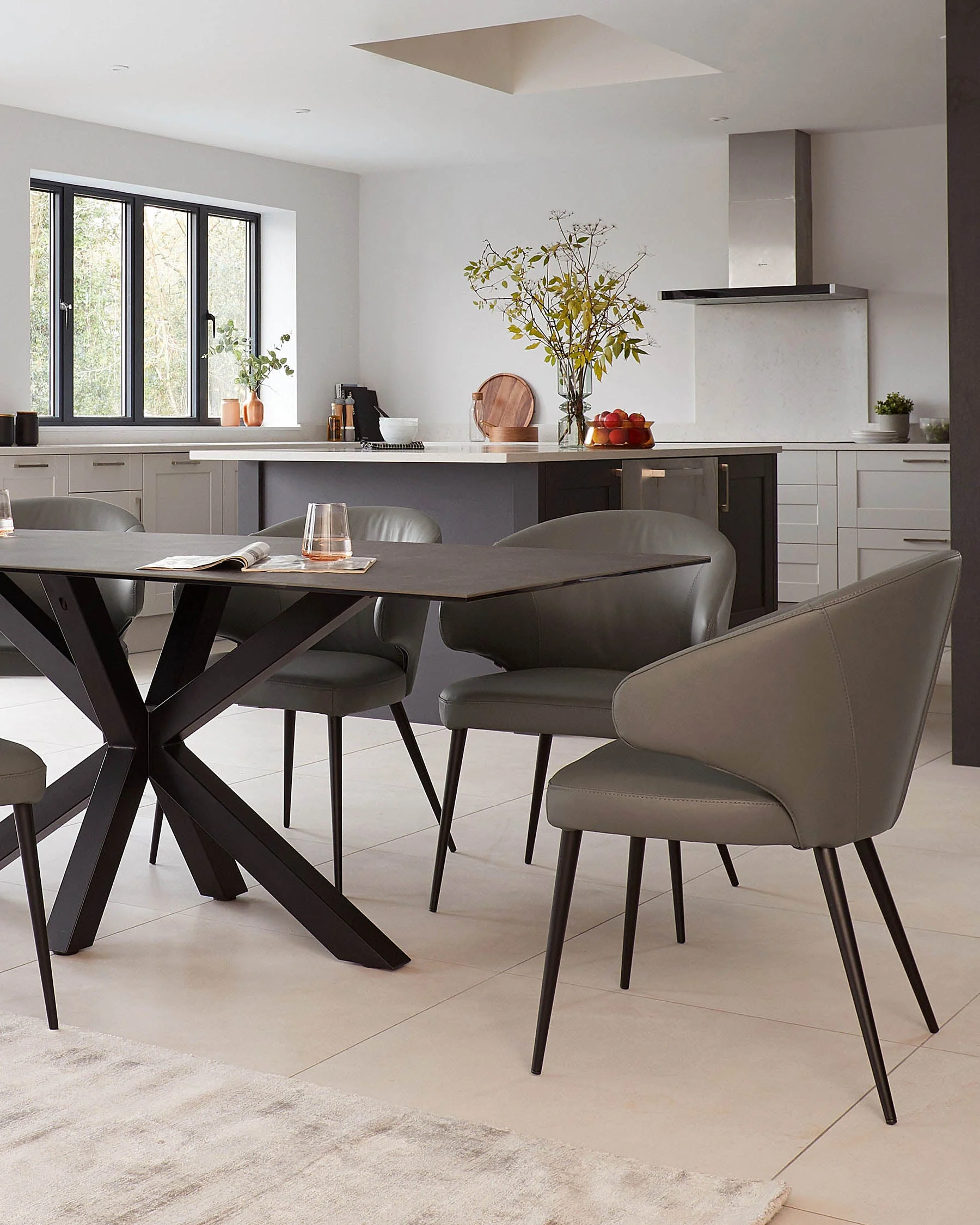 Riley 8 seater table and 8 Landon dark grey dining chairs set - Image 2