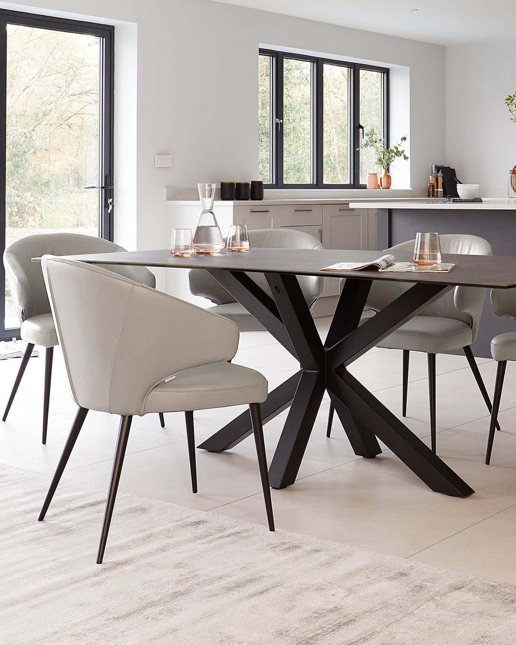 Riley 8 seater table and 8 Landon light grey dining chairs set - Image 4