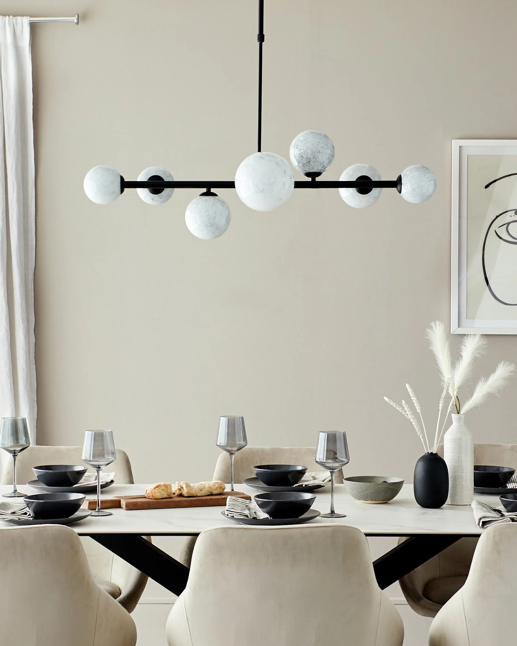 Riley Marble Look Glass 7 Light Horizontal Pendant - Image 3
