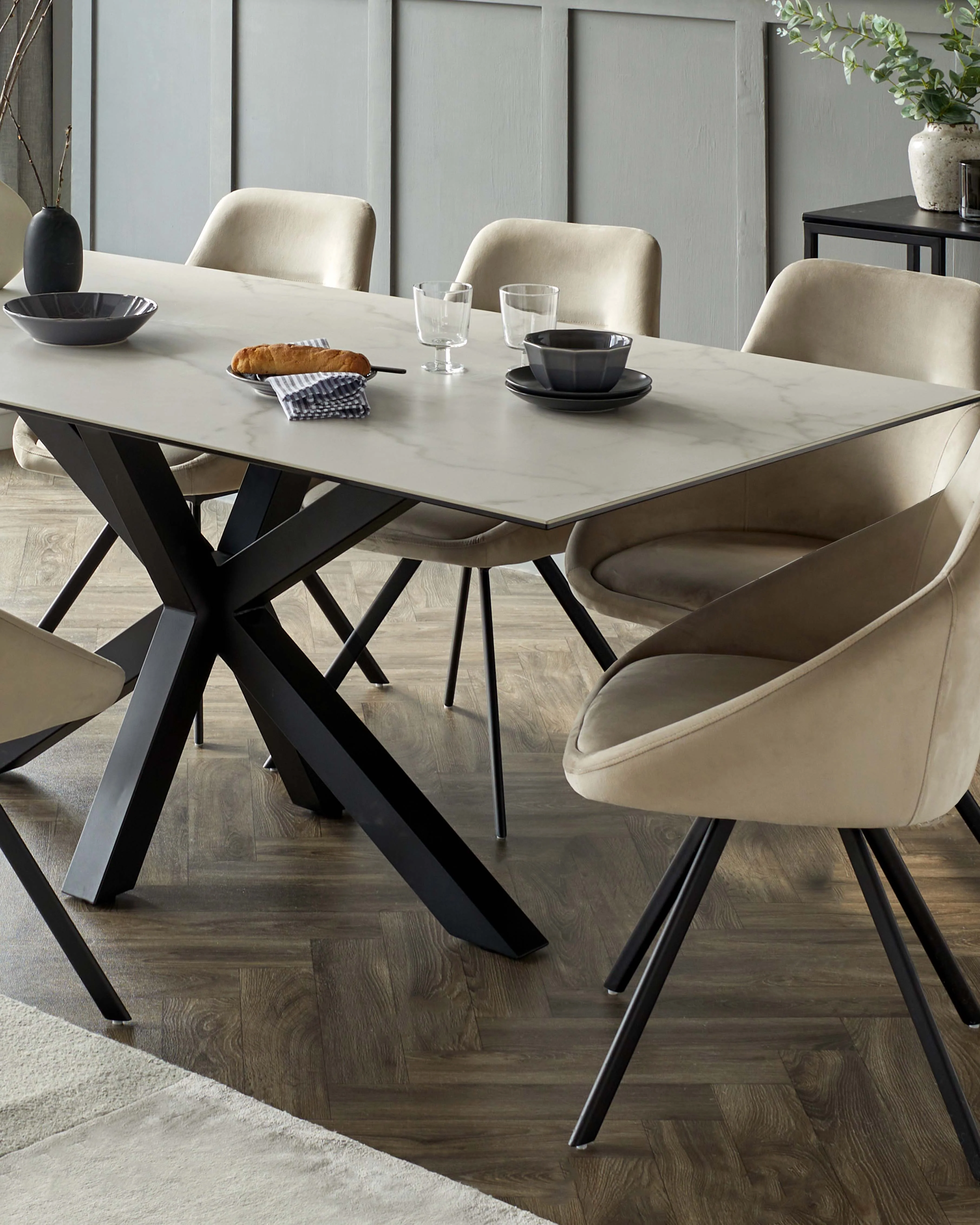 Riley white ceramic 8 seater table and 8 Cleo dining chairs set - Image 4