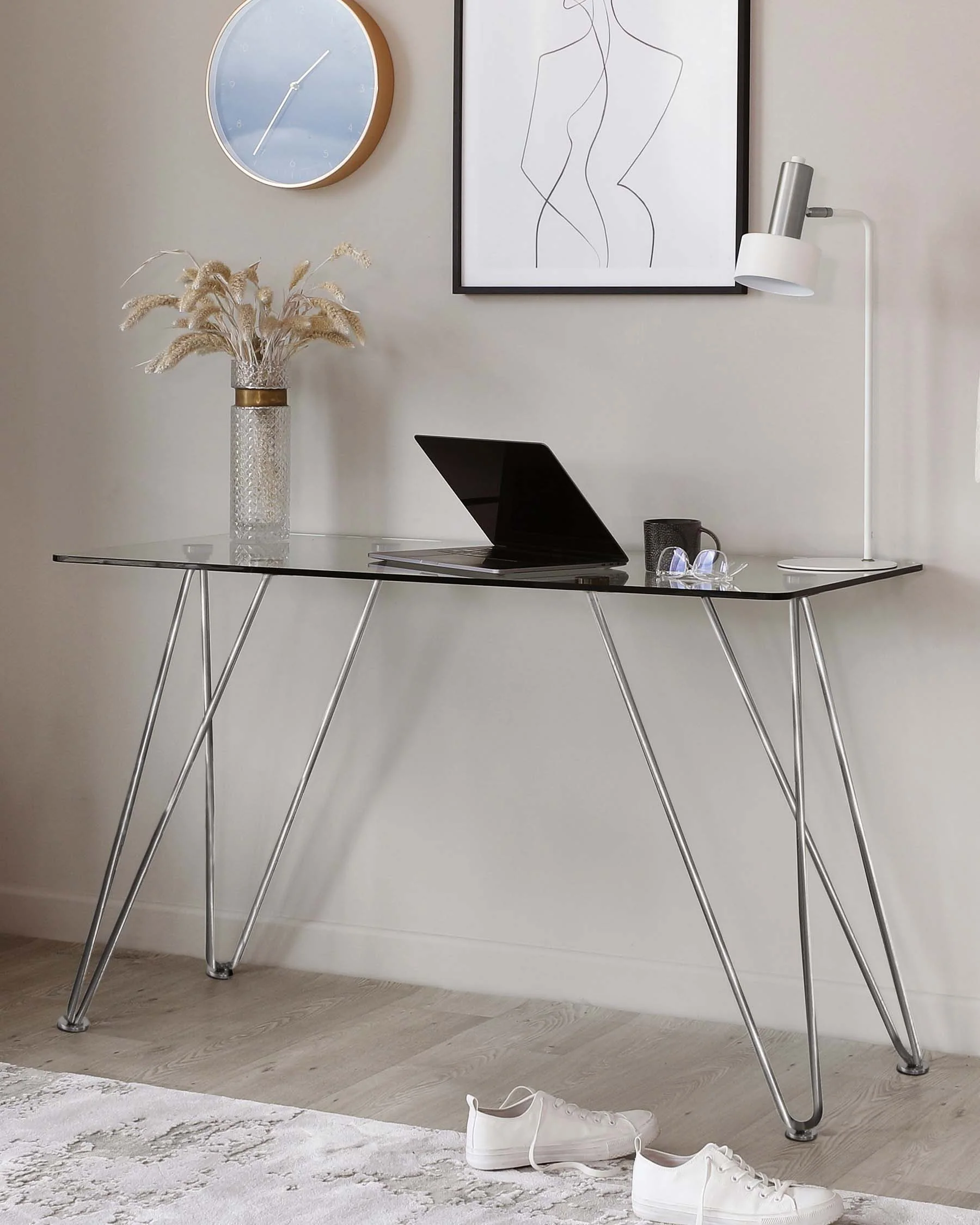 Ripple Glass And Polished Stainless Steel Desk - Image 6
