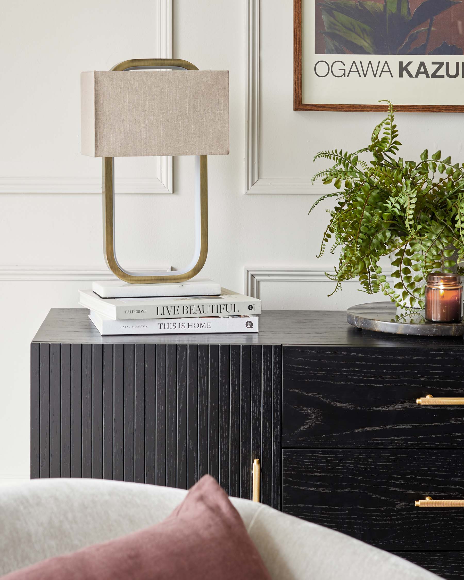 Sanza Brushed Brass Table Lamp with Natural Linen Shade - Image 3