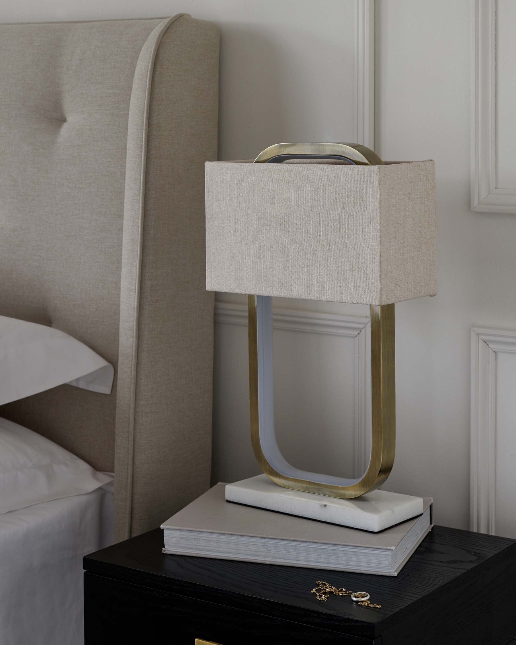 Sanza Brushed Brass Table Lamp with Natural Linen Shade - Image 6