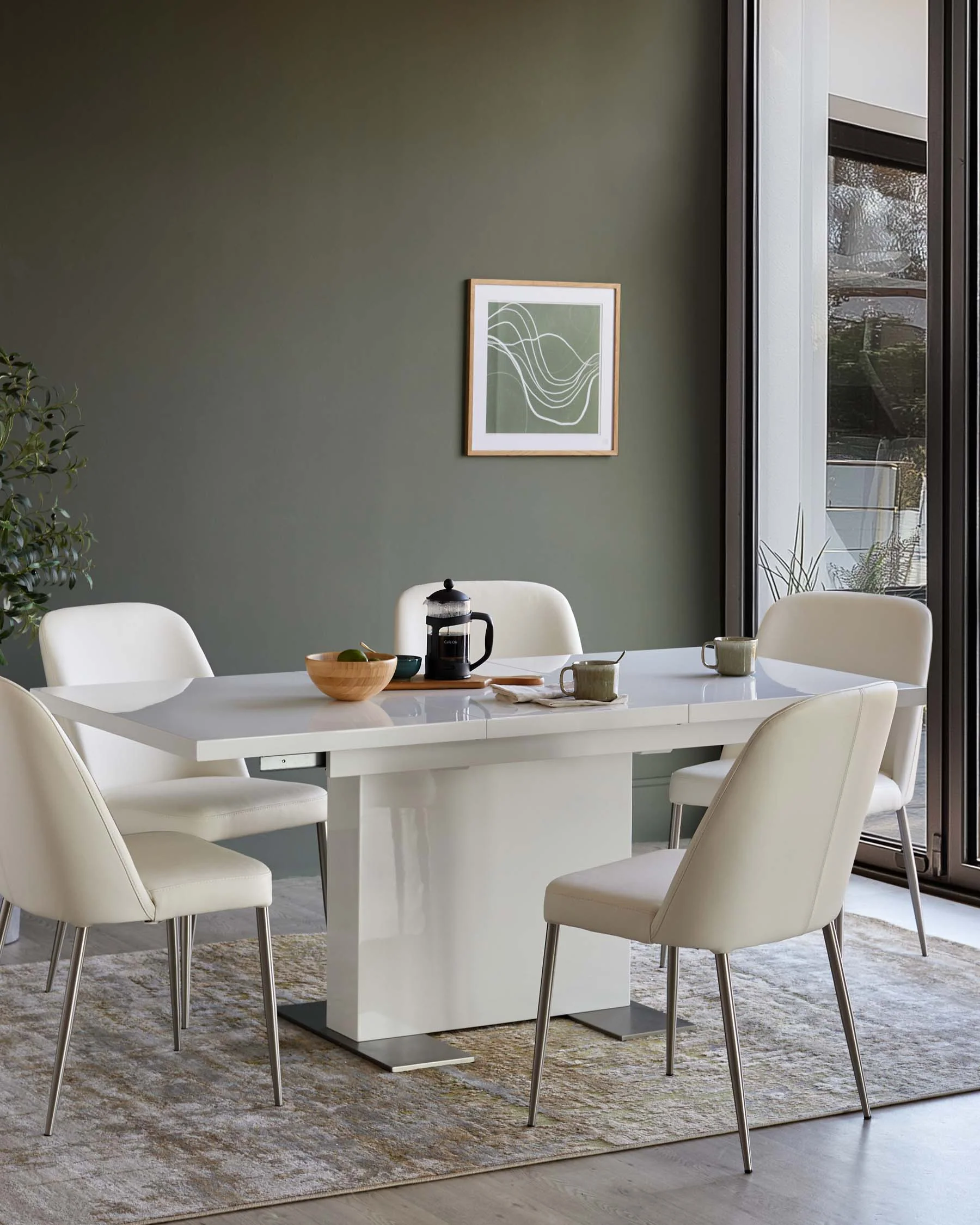 Sanza white gloss 6-8 seater table and 6 Deco dining chairs set