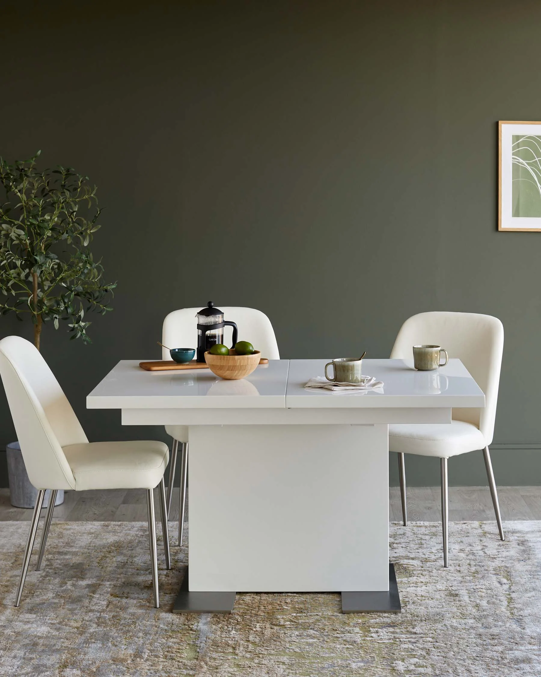 Sanza white gloss 6-8 seater table and 6 Deco dining chairs set - Image 2