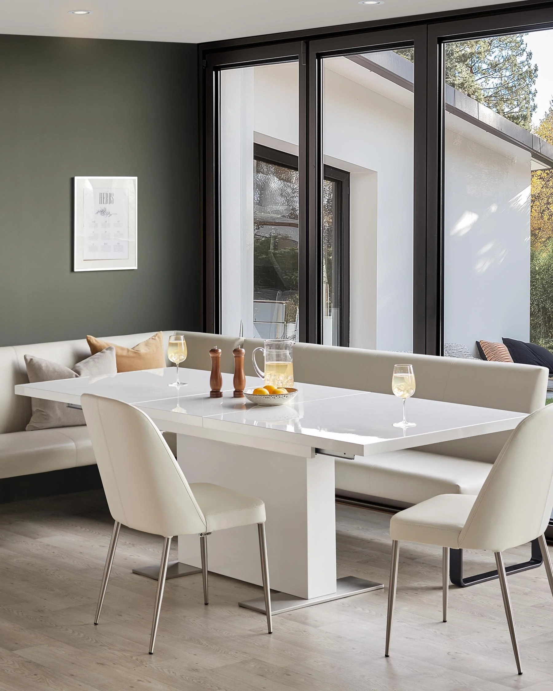 Sanza white gloss 6-8 seater table and 6 Deco dining chairs set - Image 9