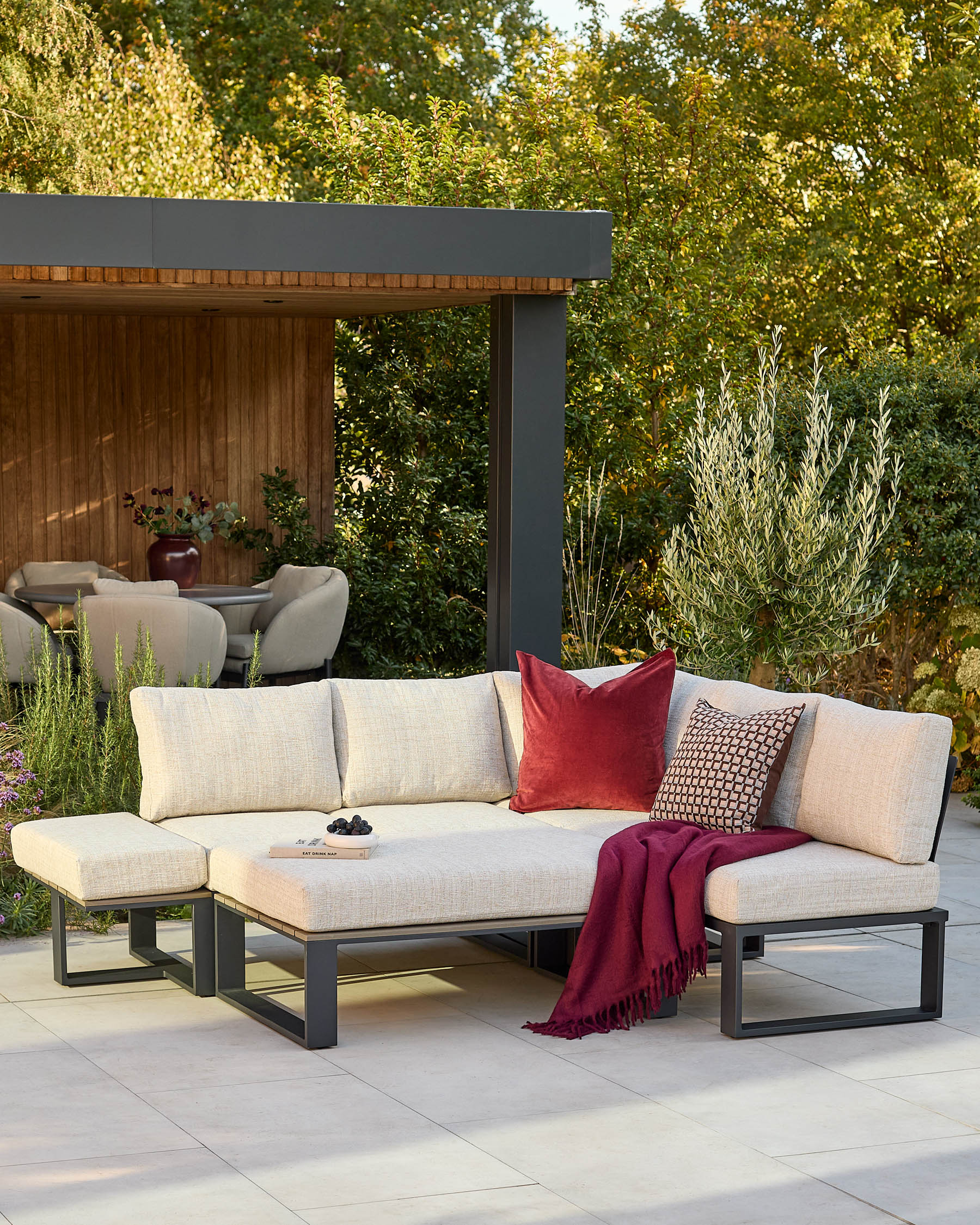 Savannah black garden large corner bench and coffee table set - Image 4