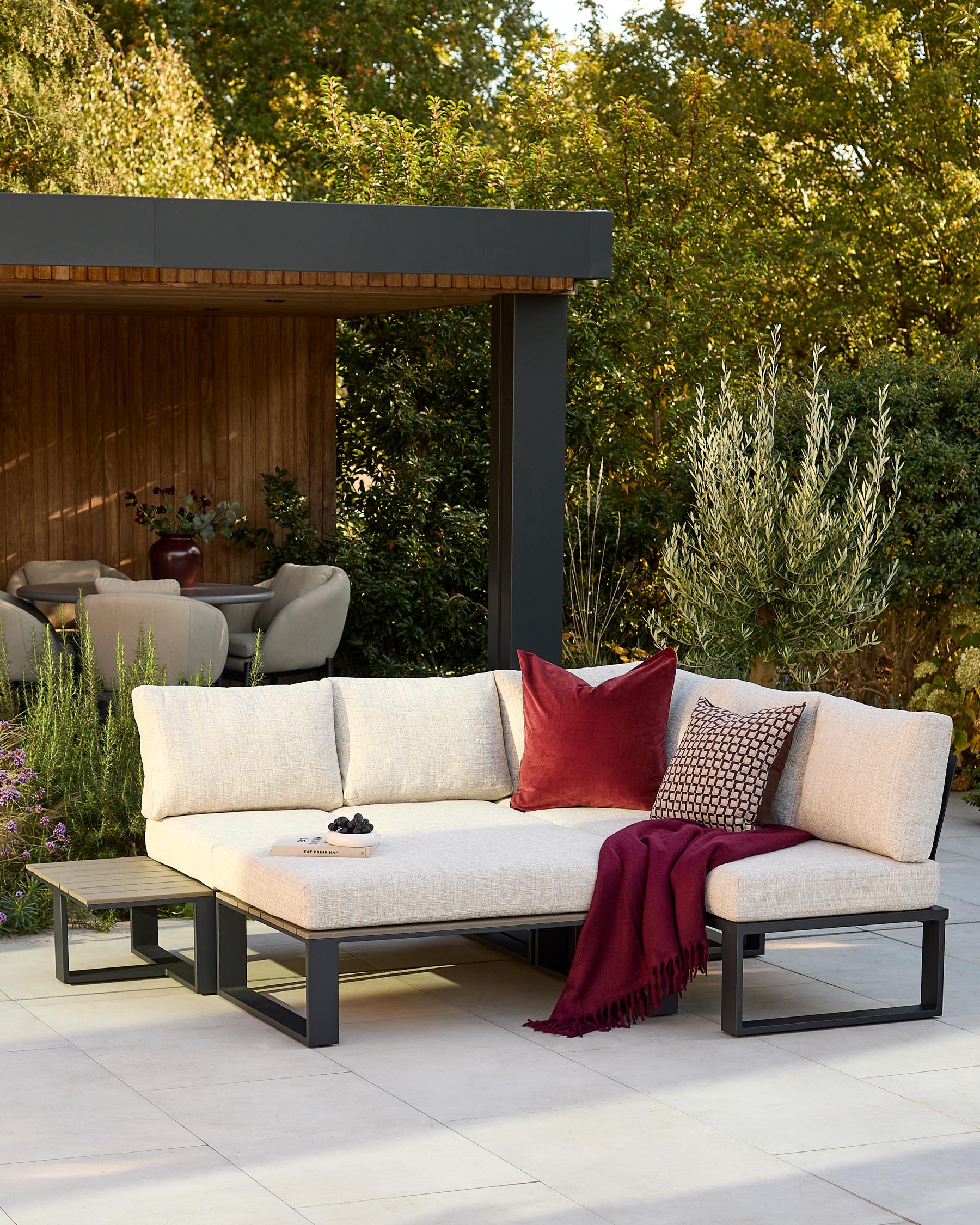 Savannah black garden large corner bench and coffee table set - Image 5