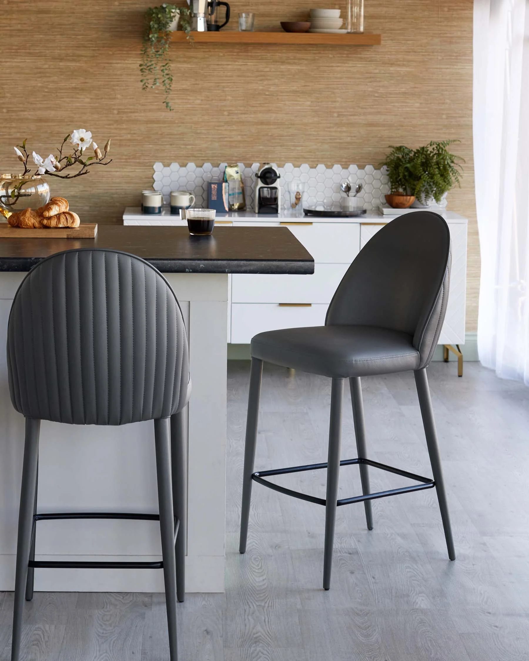 Saylor dark grey faux leather bar stool - Image 7